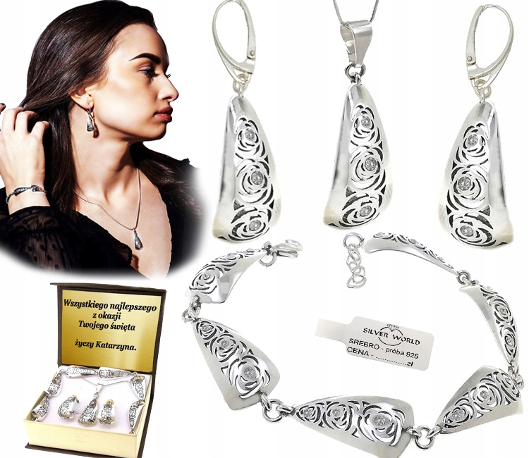 

Komplet Srebrny 925. Cyrkonie Swarovski Grawer