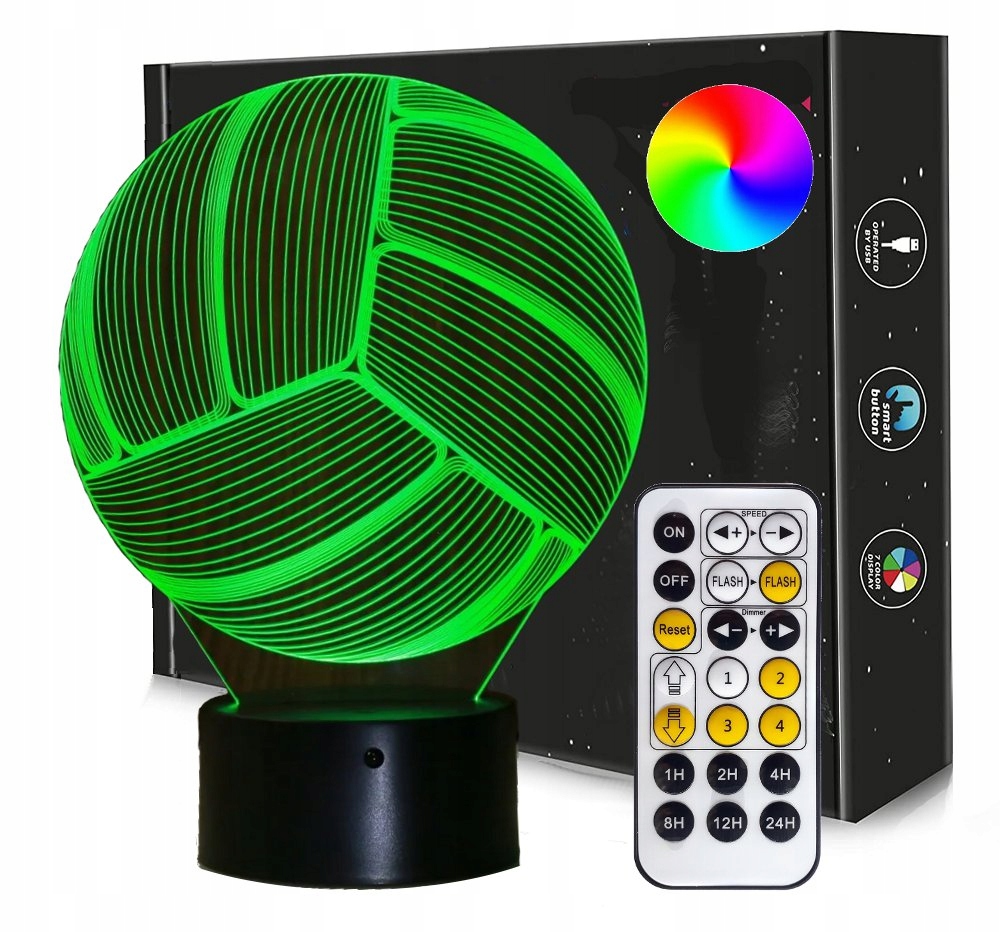 

Lampka Nocna 3D Led Siatkówka Piłka Usb Pilot