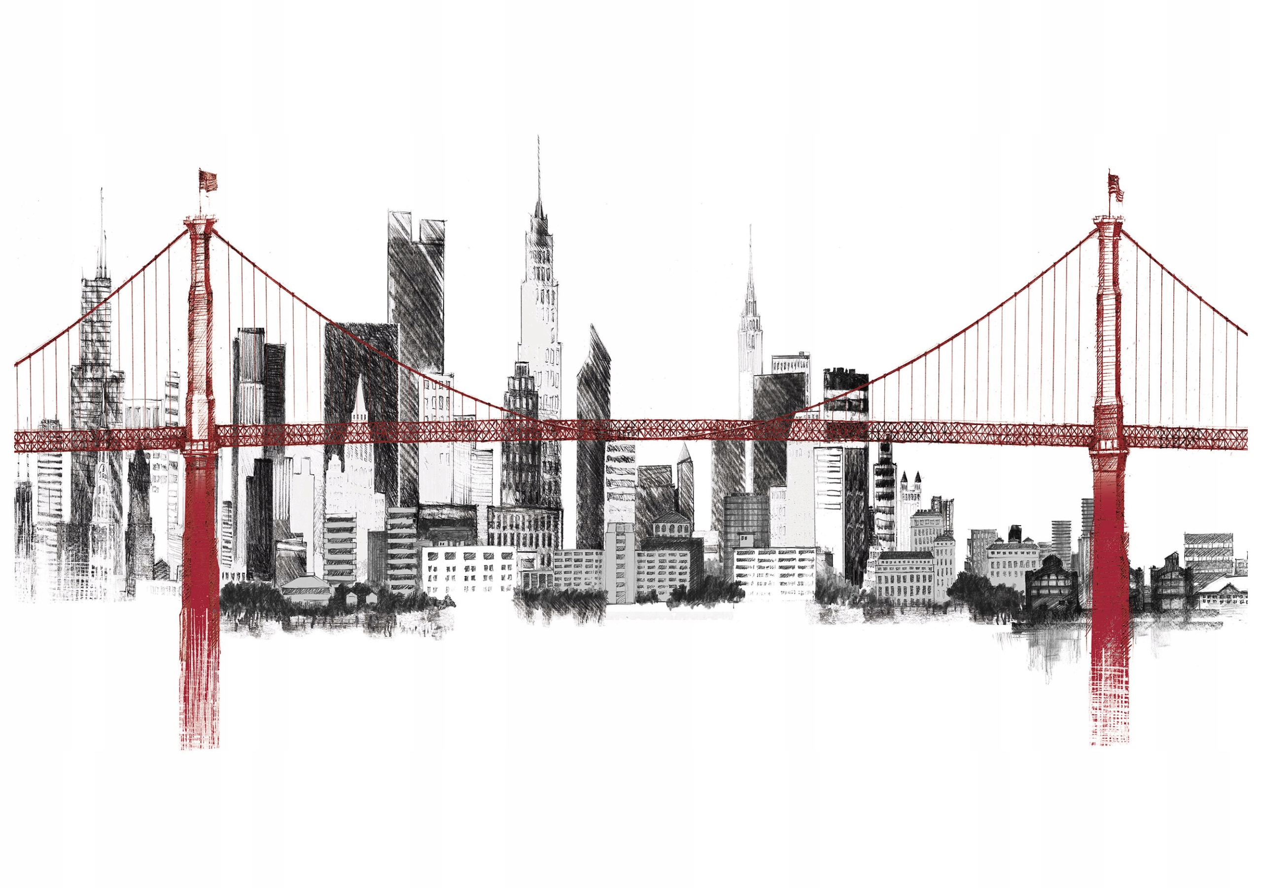 Vliesová fototapeta Červený most Náčrt New York v č-b 416x254 lepidlo
