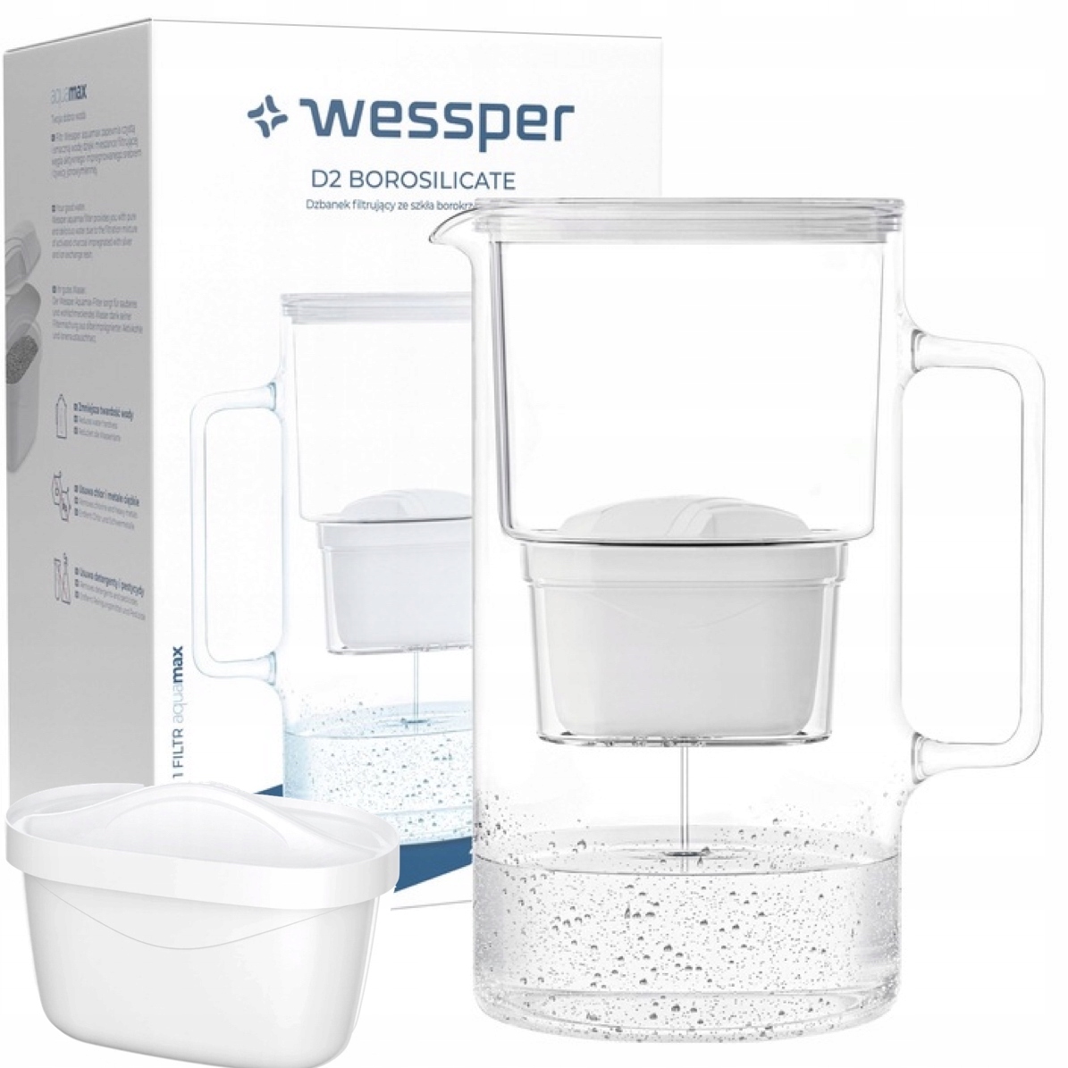 Dzbanek filtrujący szklany Wessper AquaMax 3l 1x Filtr do wody