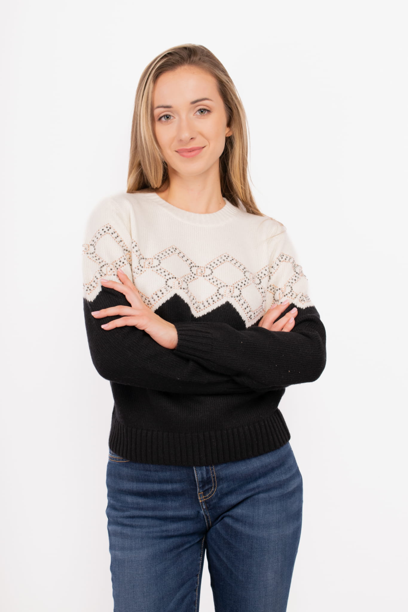 Dámský svetr Liu Jo TF4233 MS55L černá bílá XL