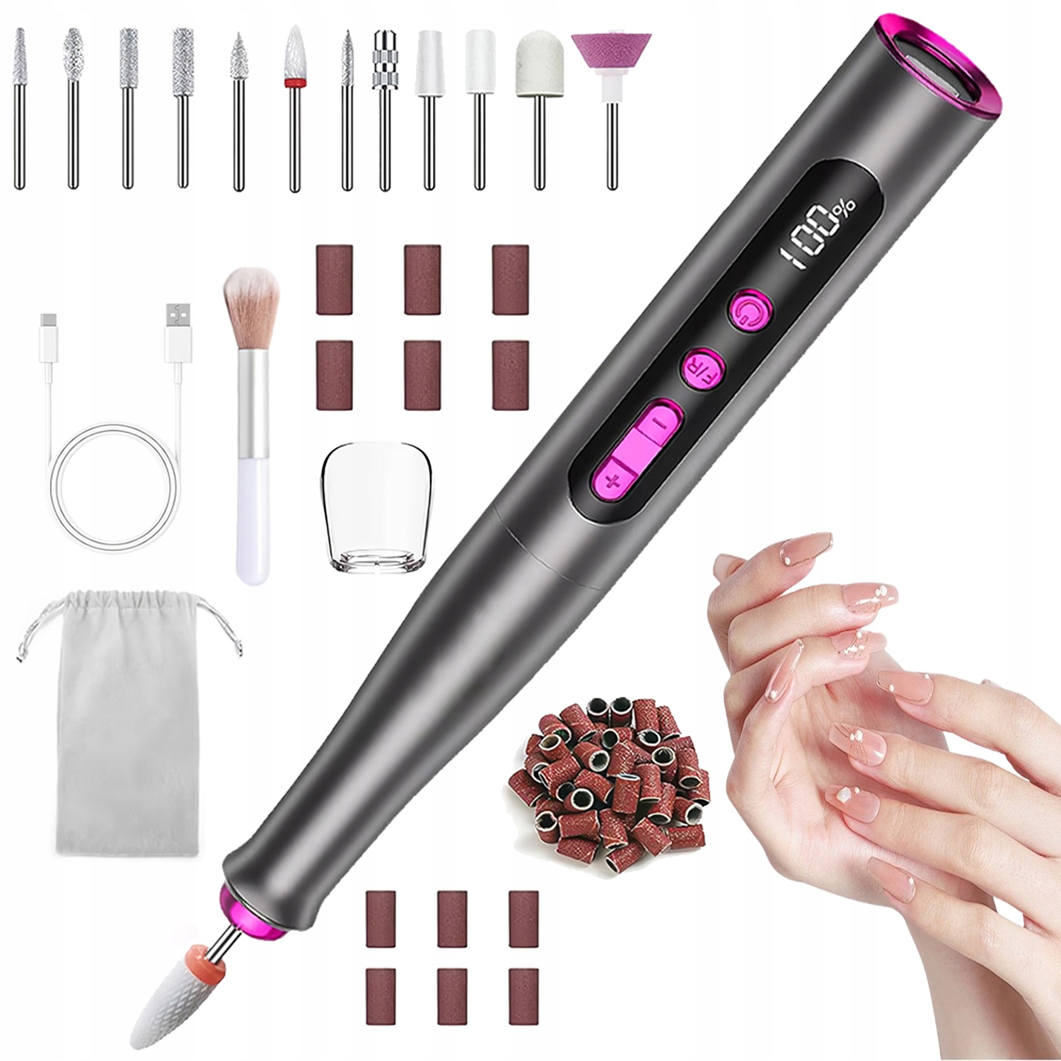 Bruska Na Nehty Manikúra Bezdrátová 35000 Rpm Digitální Zobrazovač