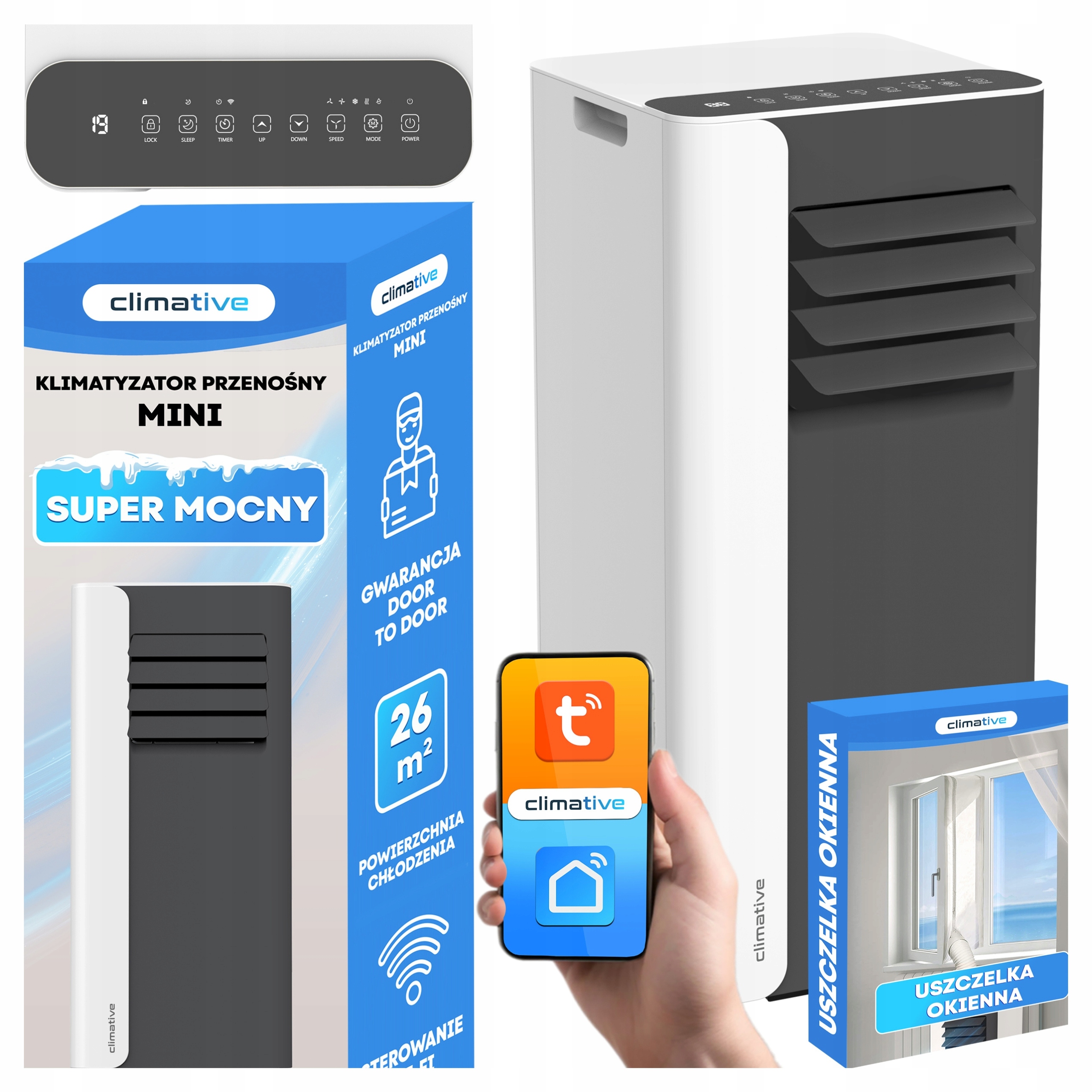 Prenosný izbový klimatizátor Mini 2,6 kW, malý, tichý WiFi 26 m2, tesnenie