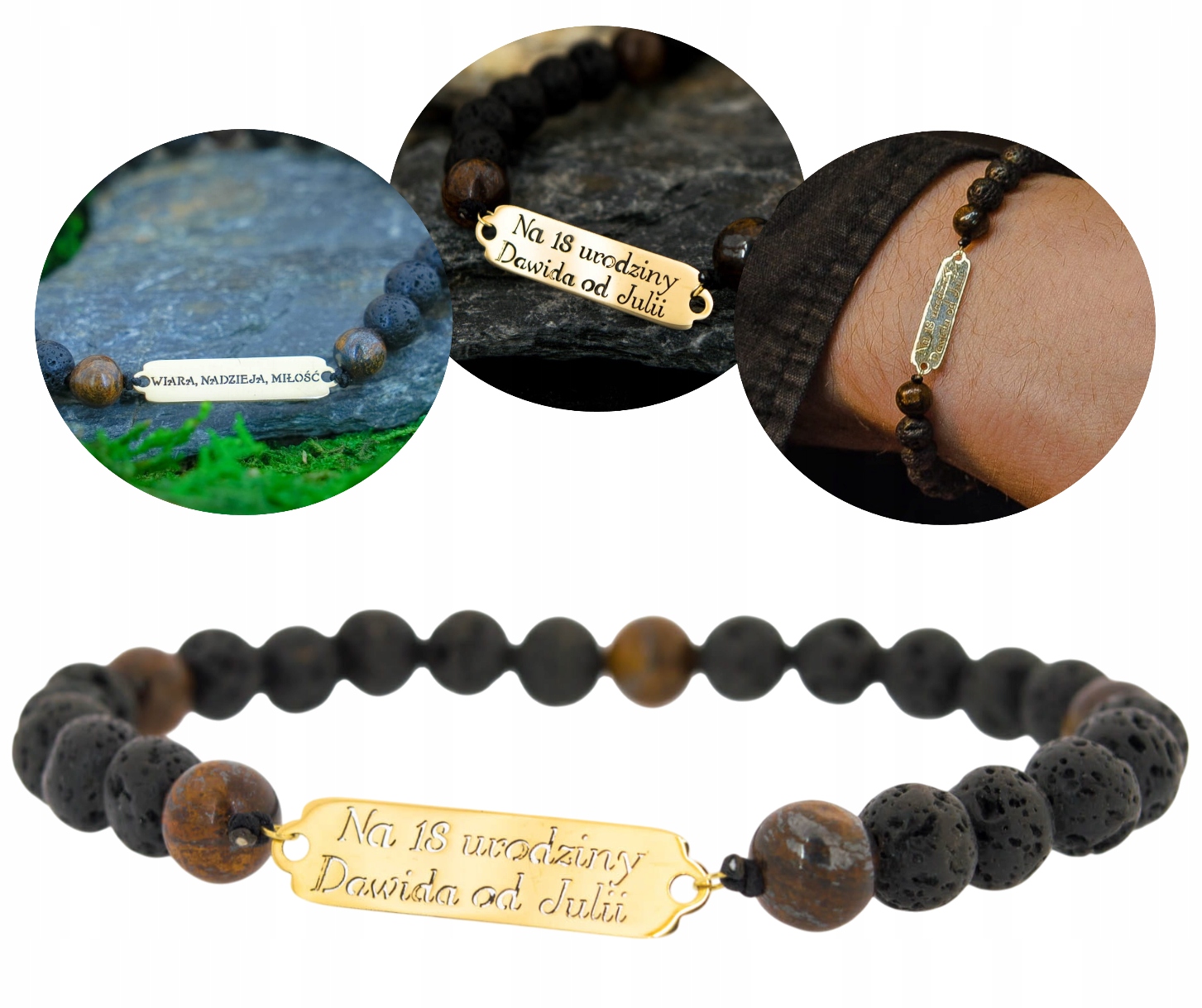 Náramek na Valentýna se zlatou destičkou s vaším věnováním – zlaté kameny