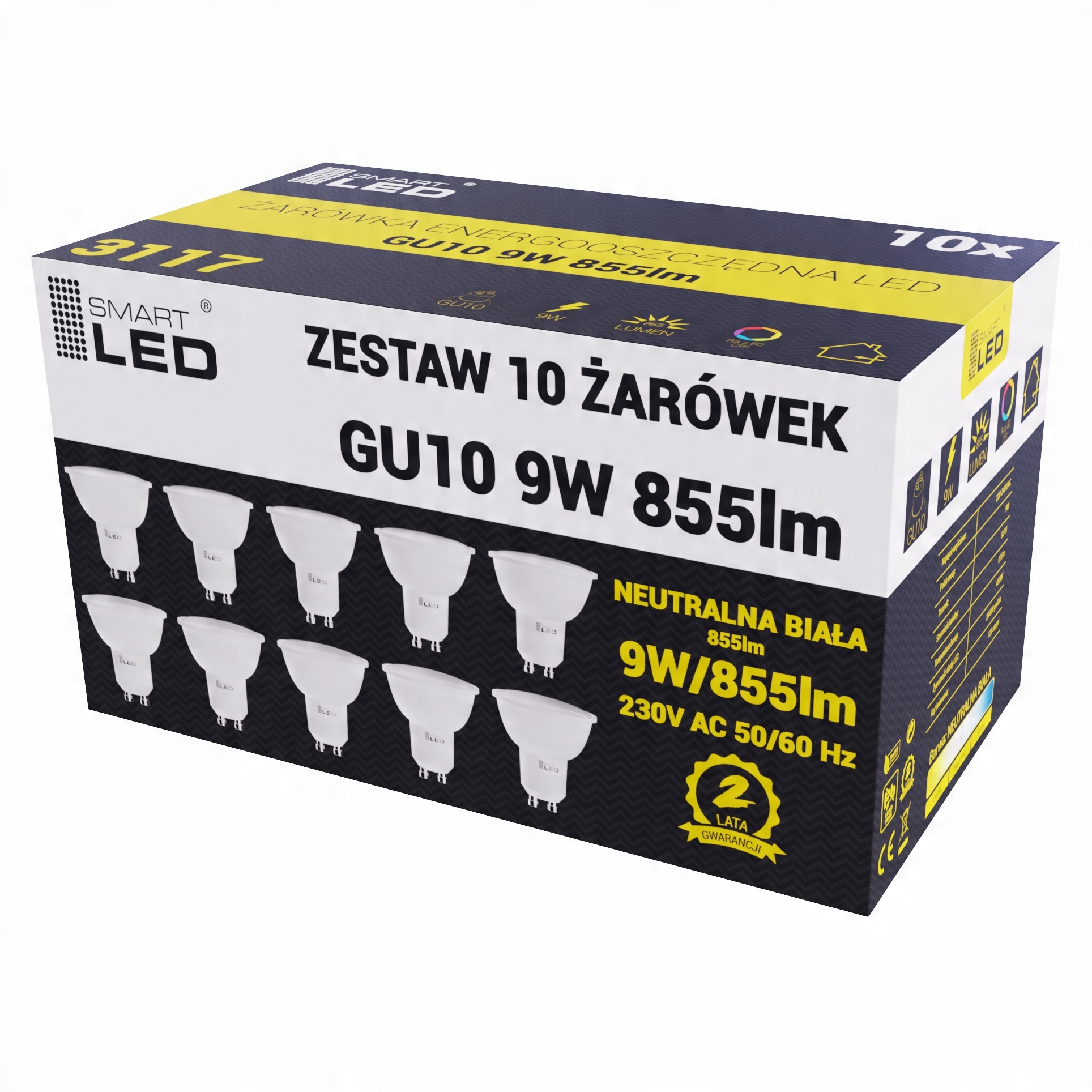 

10x Żarówka Led GU10 9W Neutralna Biała 4500K