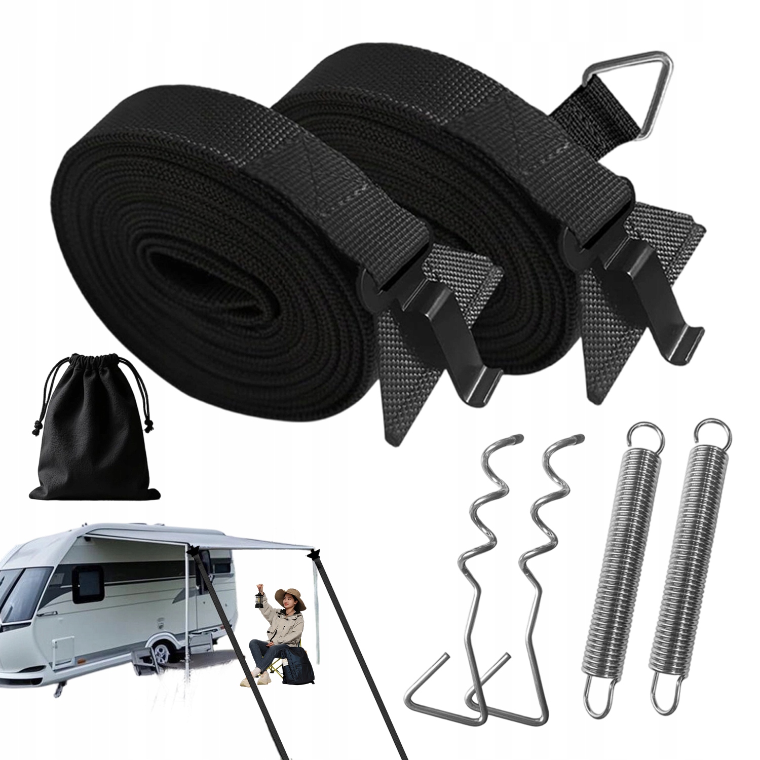 Upevňovací Sada Pro Markýzu S Dvěma Možnostmi Spojení Pružina A Šroub Černá