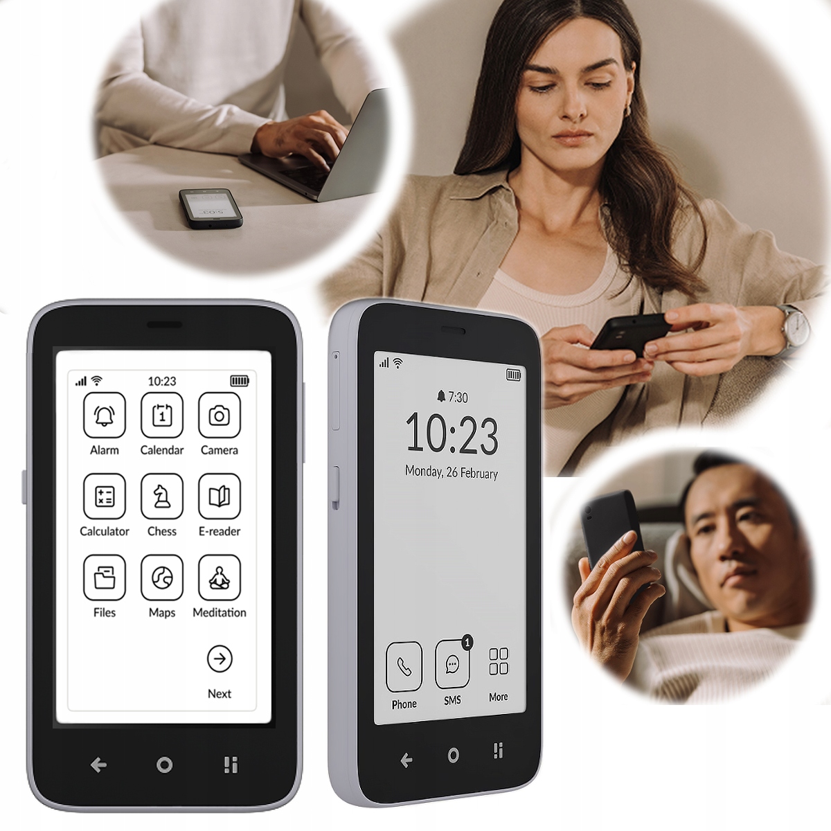 Szary Mudita Kompakt Czytnik Telefon E Ink DualSIM Długi Czas Pracy Prosty