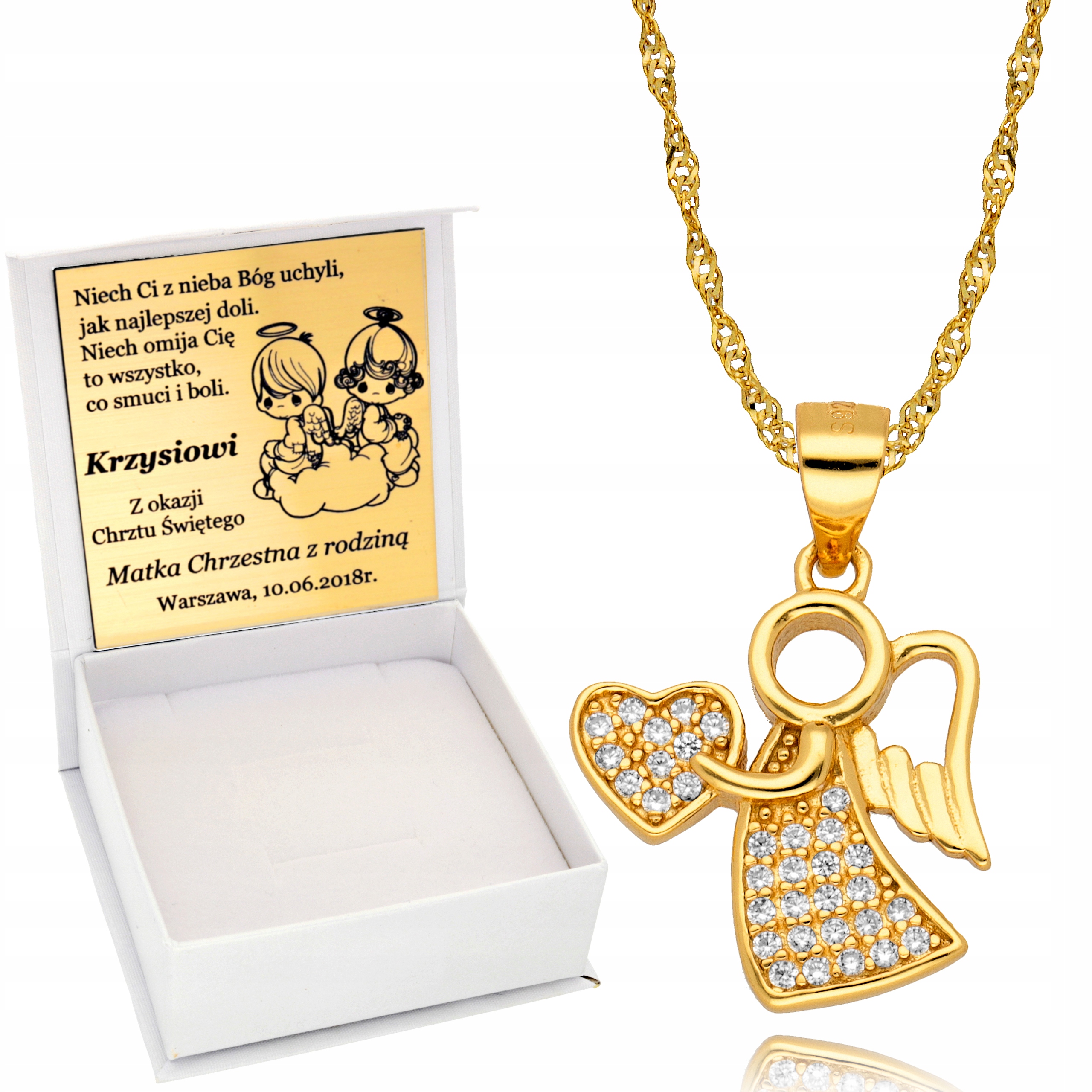 

Złoty Łańcuszek Medalik Aniołek Chrzest Grawer