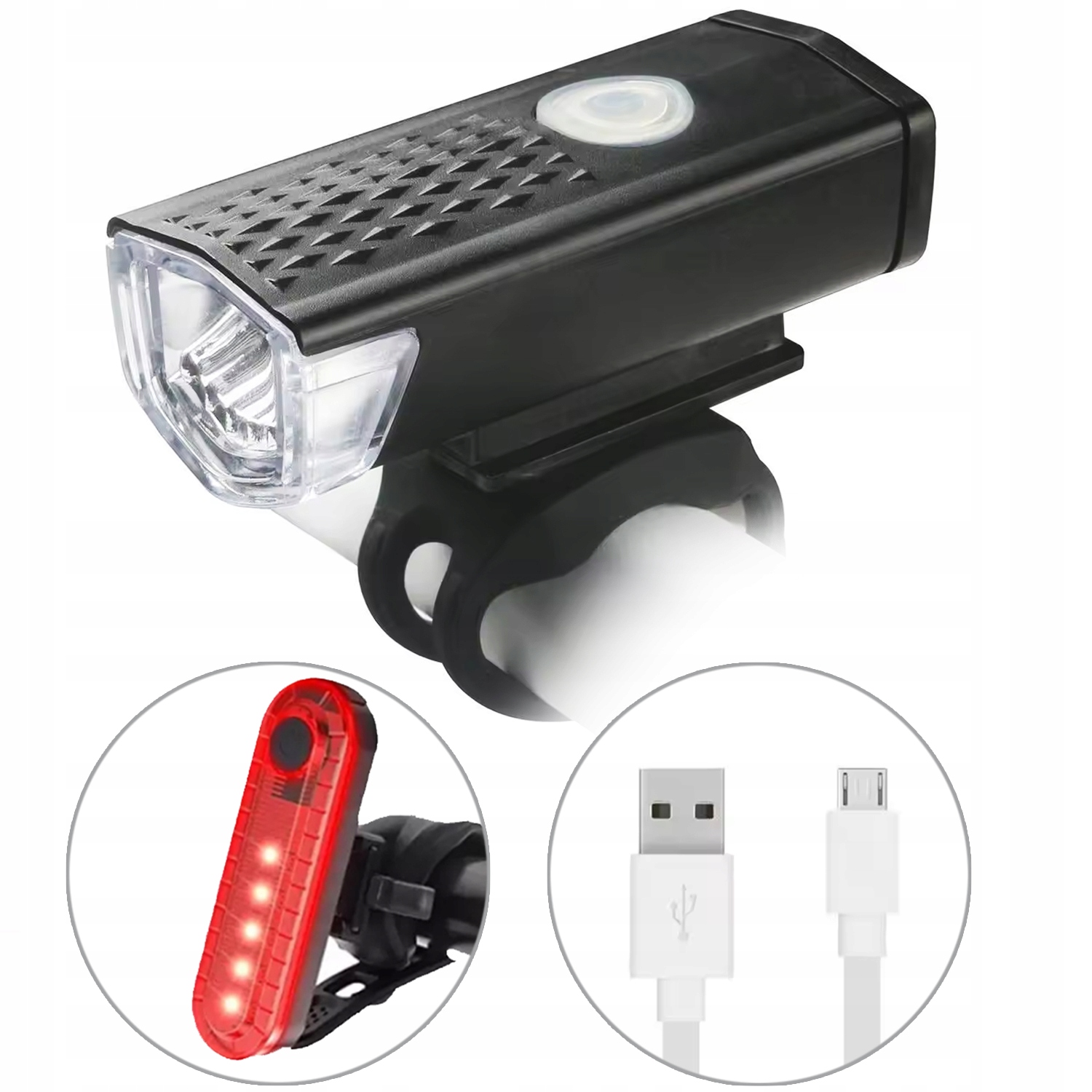 LAMPKA ROWEROWA OŚWIETLENIE LED NA ROWER KIEROWNICĘ PRZÓD + TYŁ NA USB MOC
