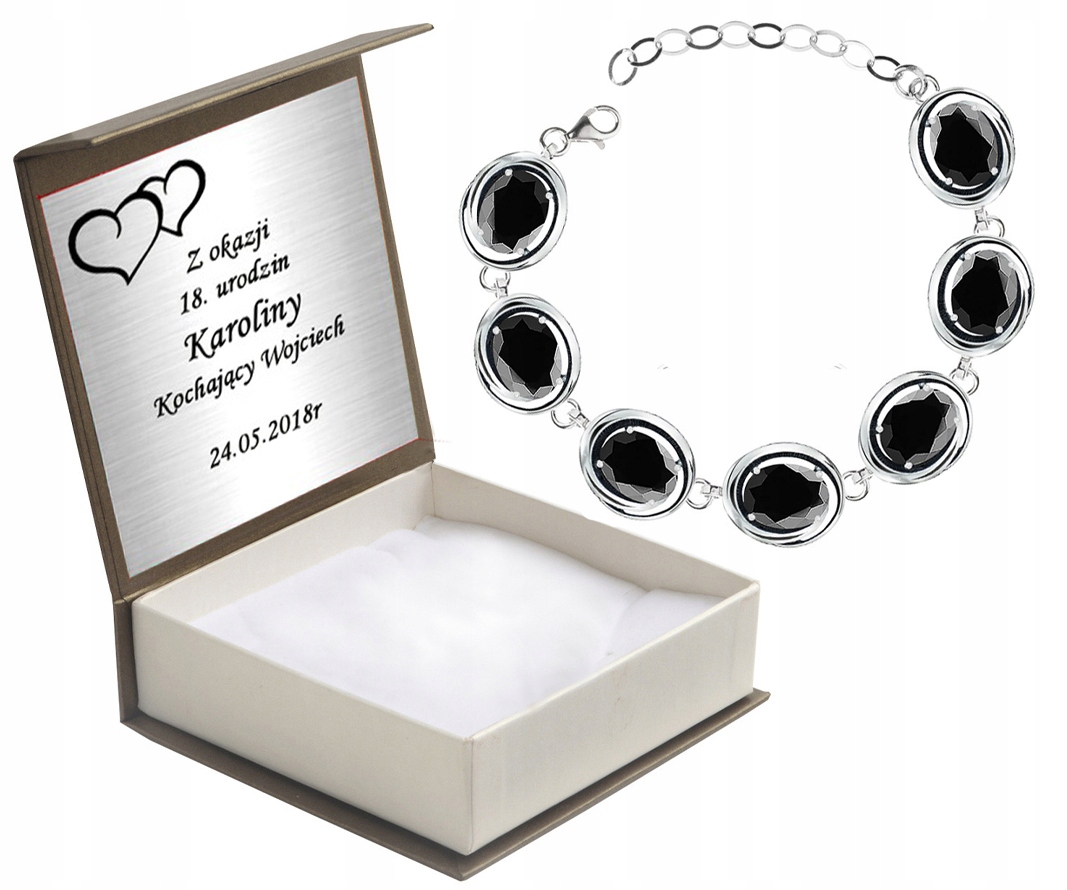 

Bransoletka Srebrna Z Czarnymi Cyrkoniami + Grawer