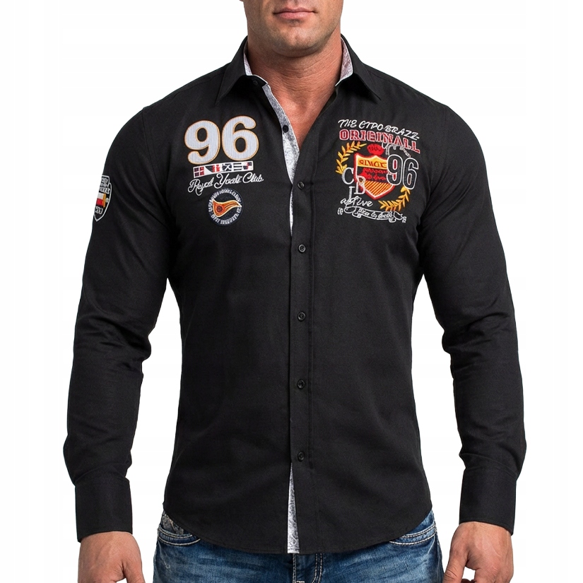 Koszula Męska Cipo Baxx Casual Slim Hafty Naszywki Slim Taliowana