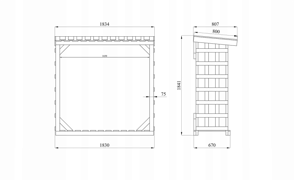 Drewutnia wiata na drewno 183x81 2m3 Szerokość produktu 183 cm