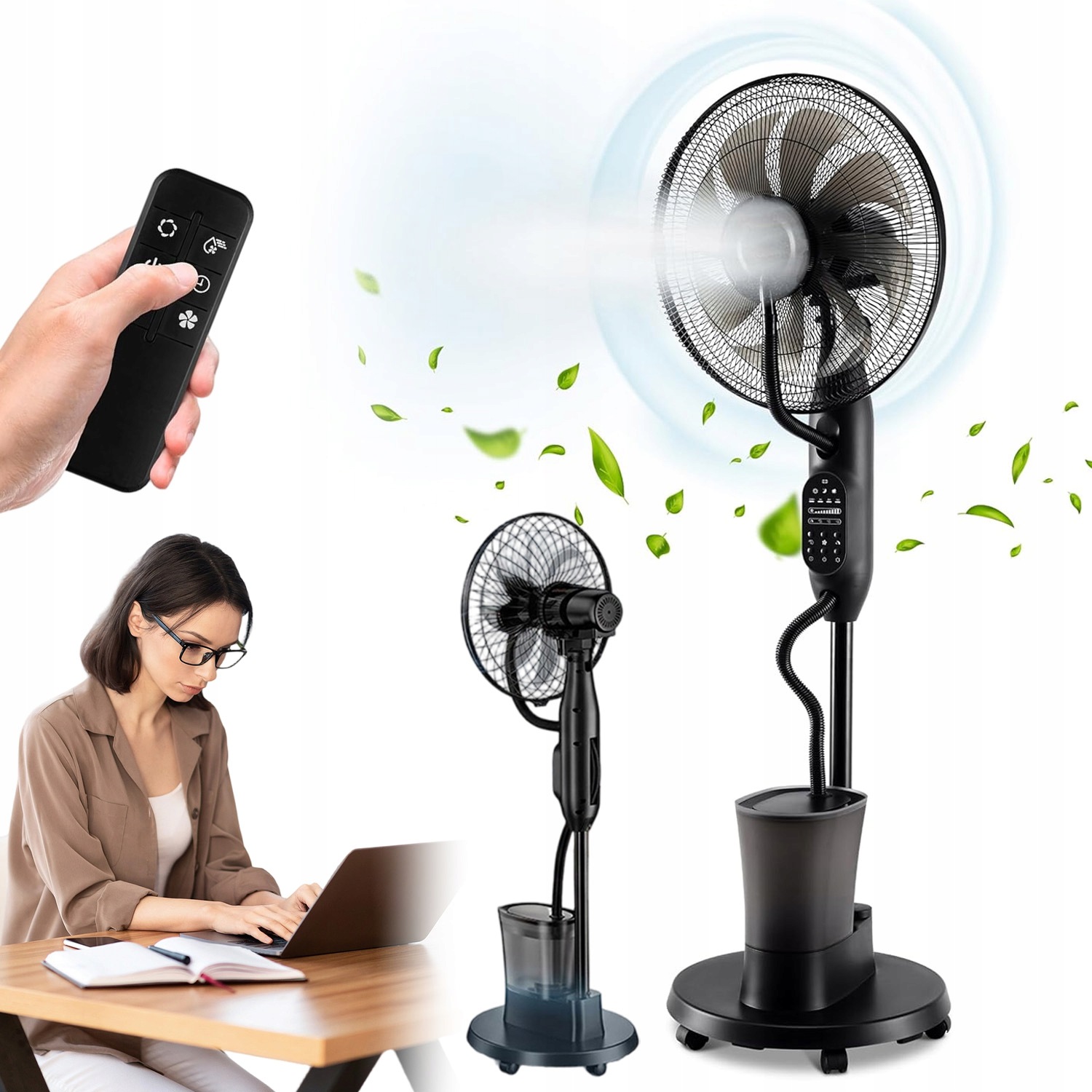 Stojanový Ventilátor Větráček S Dálkovým Ovládáním, Časovač 7 H, Tichý, 9 Rychlostí, Mlha