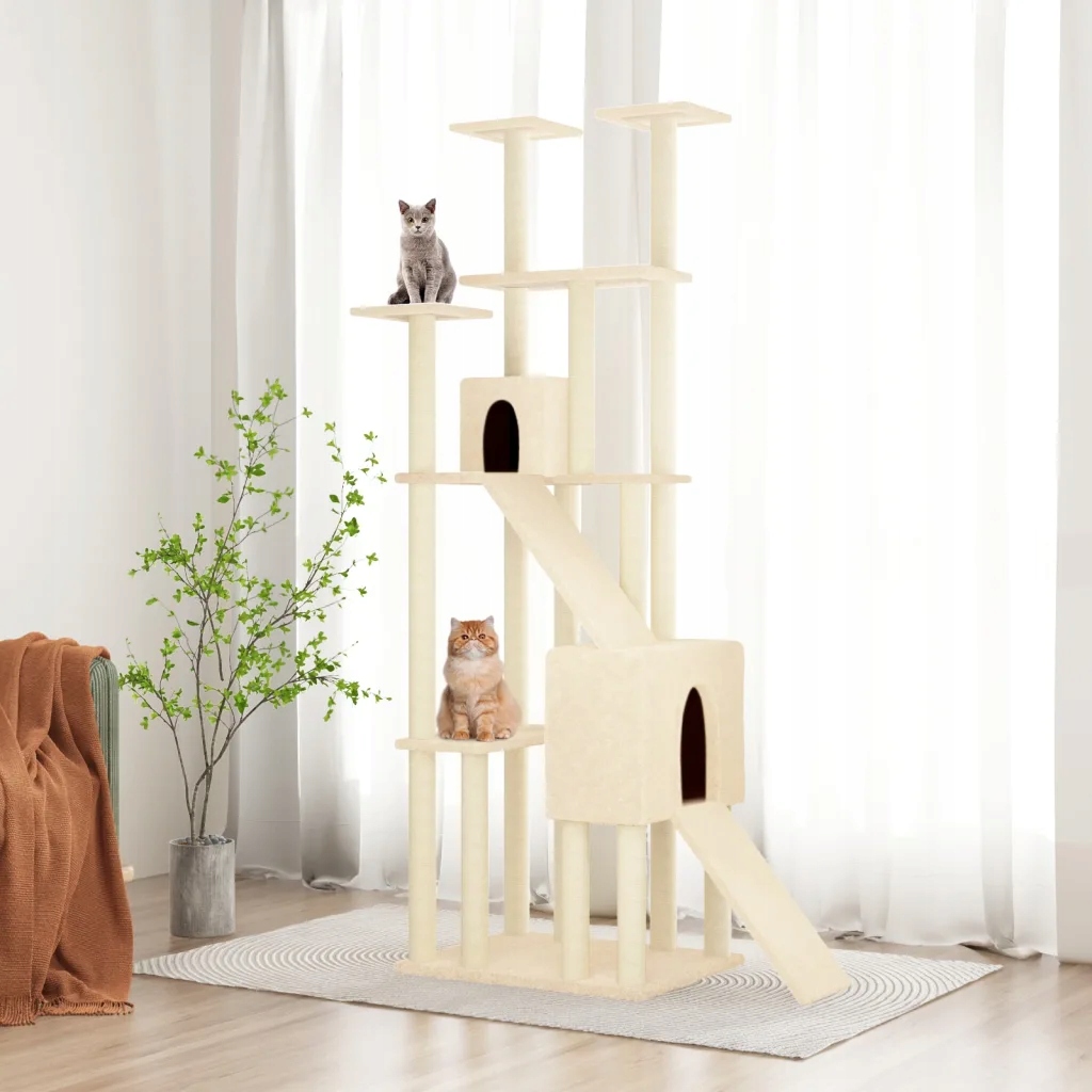 Levně Škrabadlo pro kočky se sisalovými sloupky krémové 190 cm