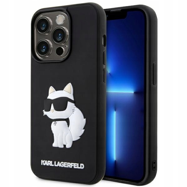Pouzdro pro iPhone 14 Pro Max Karl Lagerfeld Hardcase Rubber Choupette 3D černé