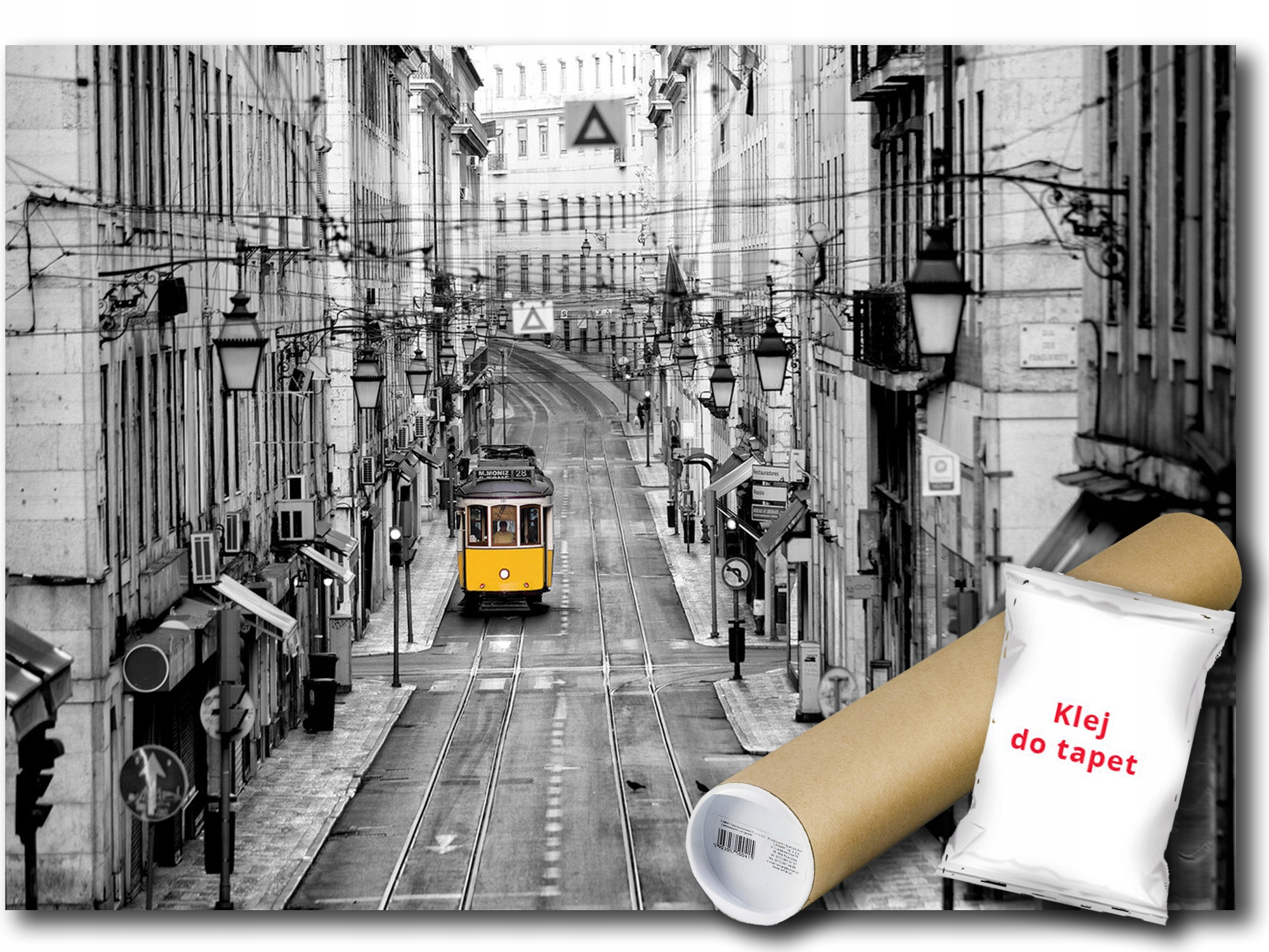 Fototapeta Vinylová Lisabonová Mesto Električka Ulica B&w Pohľad 254x184