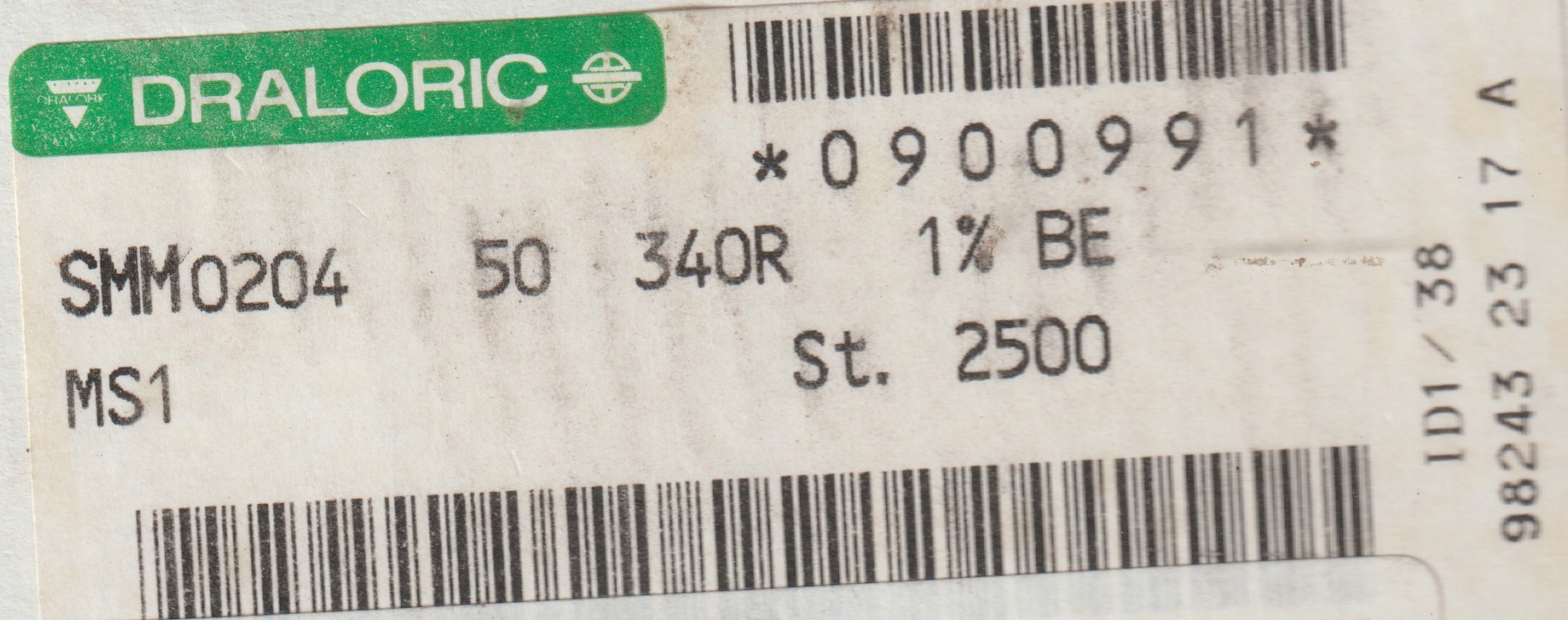 [100szt] 340R 1% 50ppm rezystor Smd minimelf SMM0204 Draloric low noise