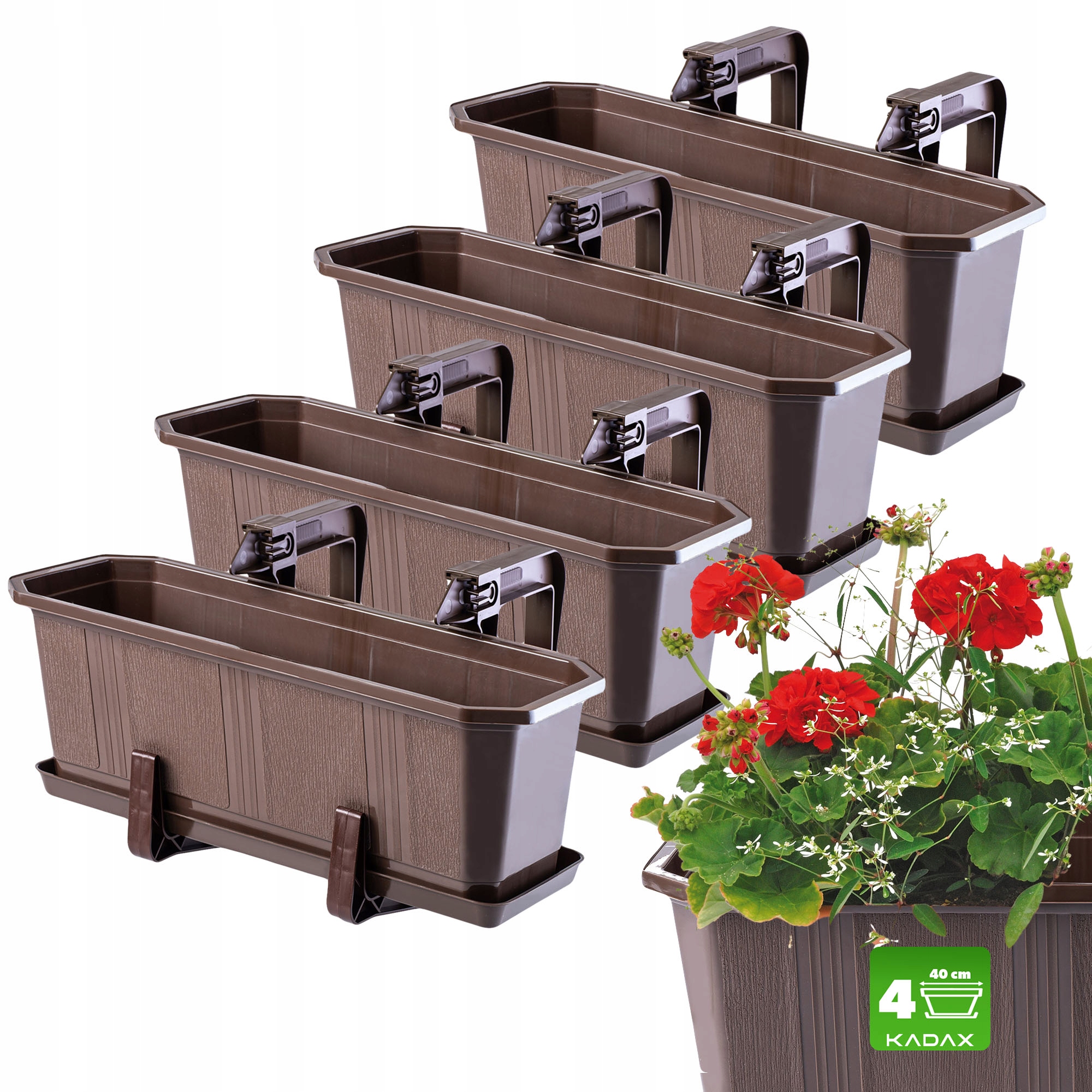 

Kadax 4x Skrzynka Balkonowa 40cm Uchwyty Brązowa