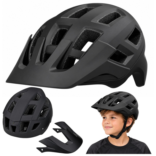 Kask Rowerowy Mtb Regulowany Z Odpinanym Daszkiem Uniwersalny Czarny