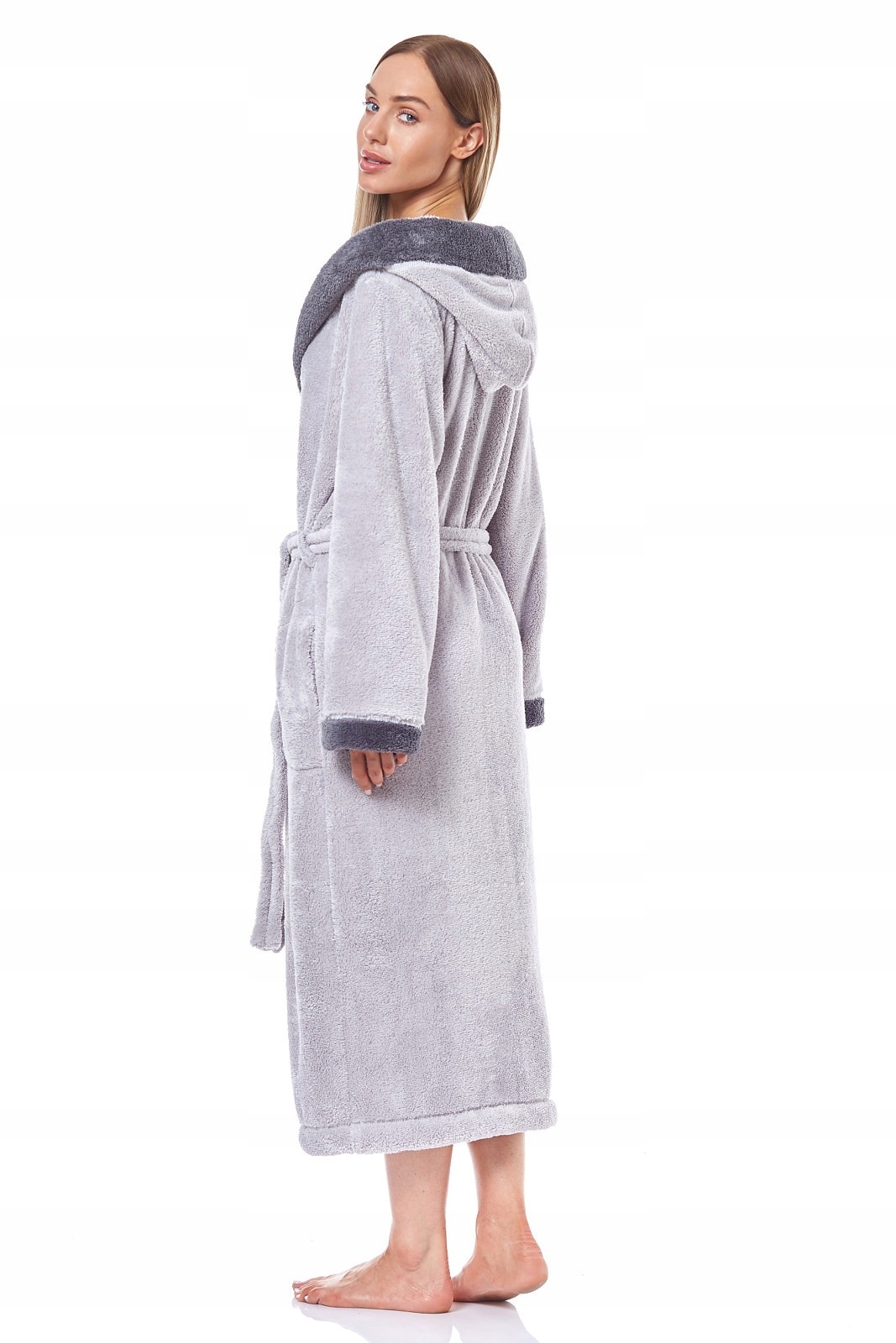 Długi CIEPŁY SZLAFROK DAMSKI SOFT L&L 19145 perła L Rozmiar L