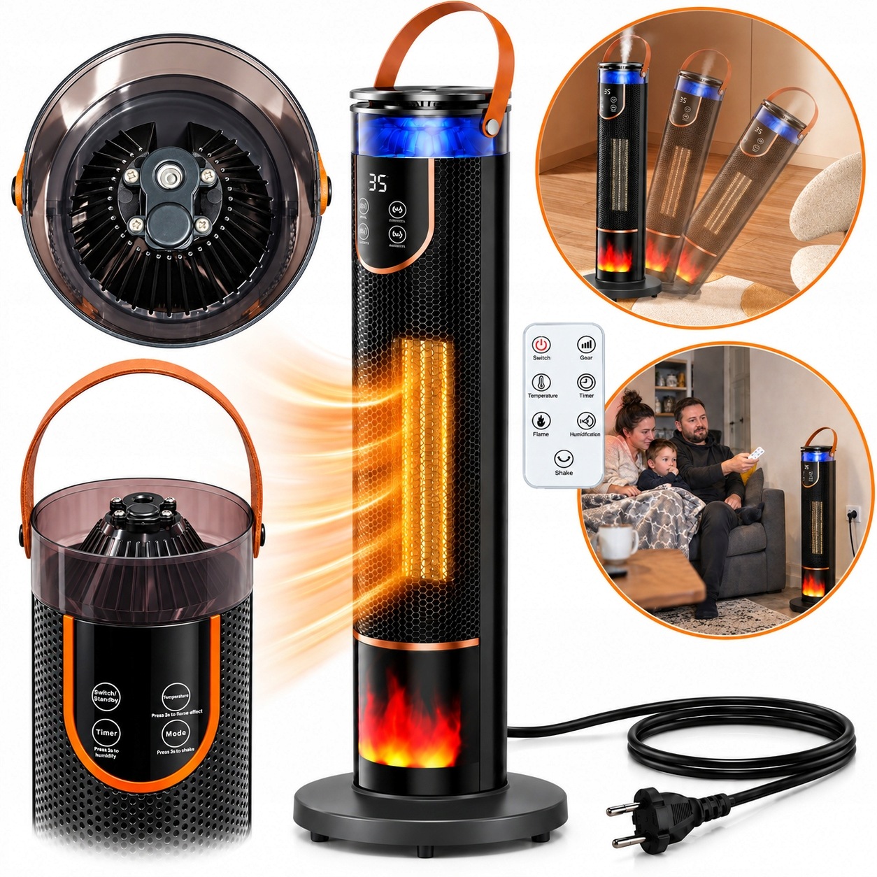 Ohřívač Podlahový ventilátor 2000W Výkonný Termoventilátor 2V1 3D