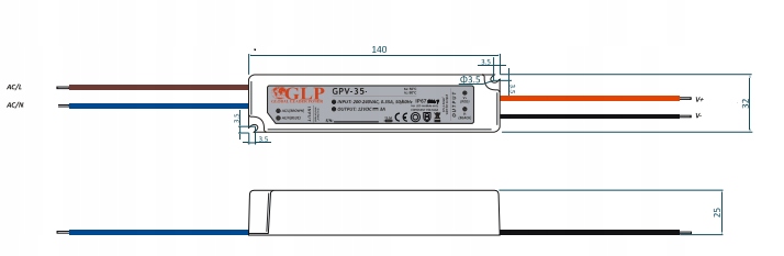 Zasilacz napięciowy LED IP67, 24V 1,5A 36W Marka GLP