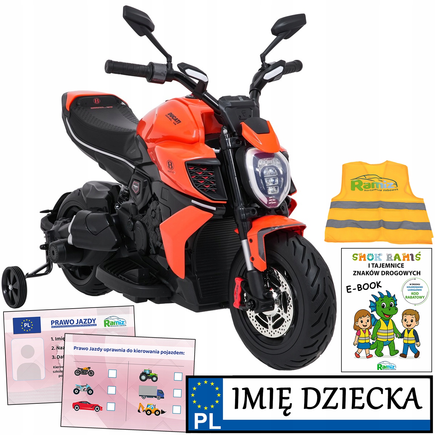 motor na akumulator dla dzieci Ducati Diavel x Bentley Tablica Z Imieniem