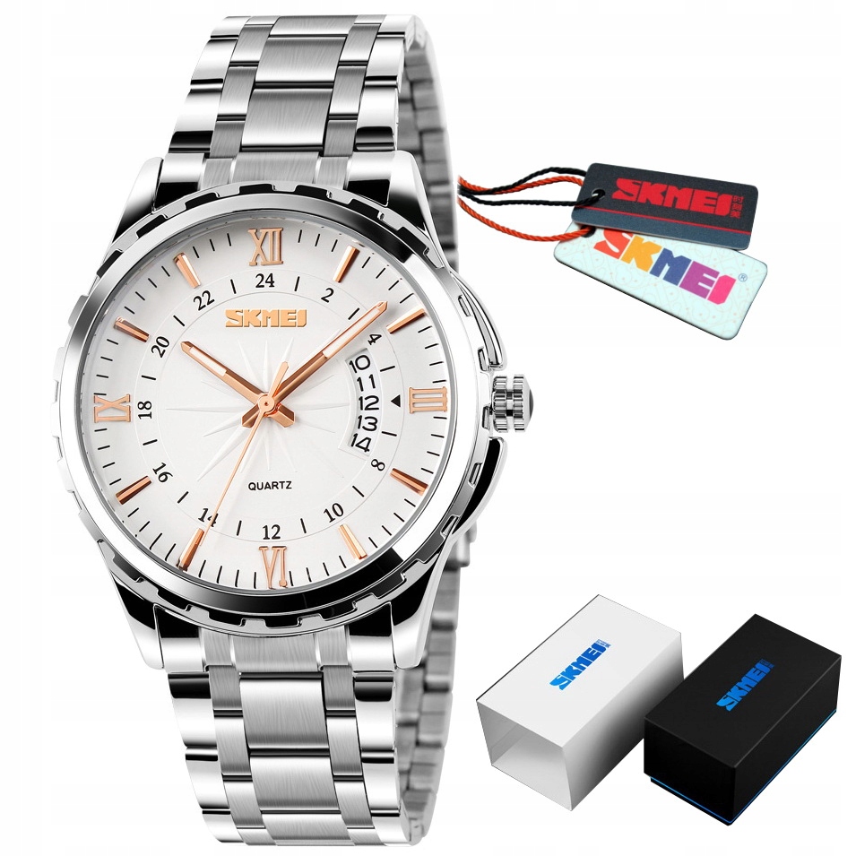 Elegantní Pánské Hodinky Skmei S Ručičkami Na Stříbrném Náramku Ocel 304