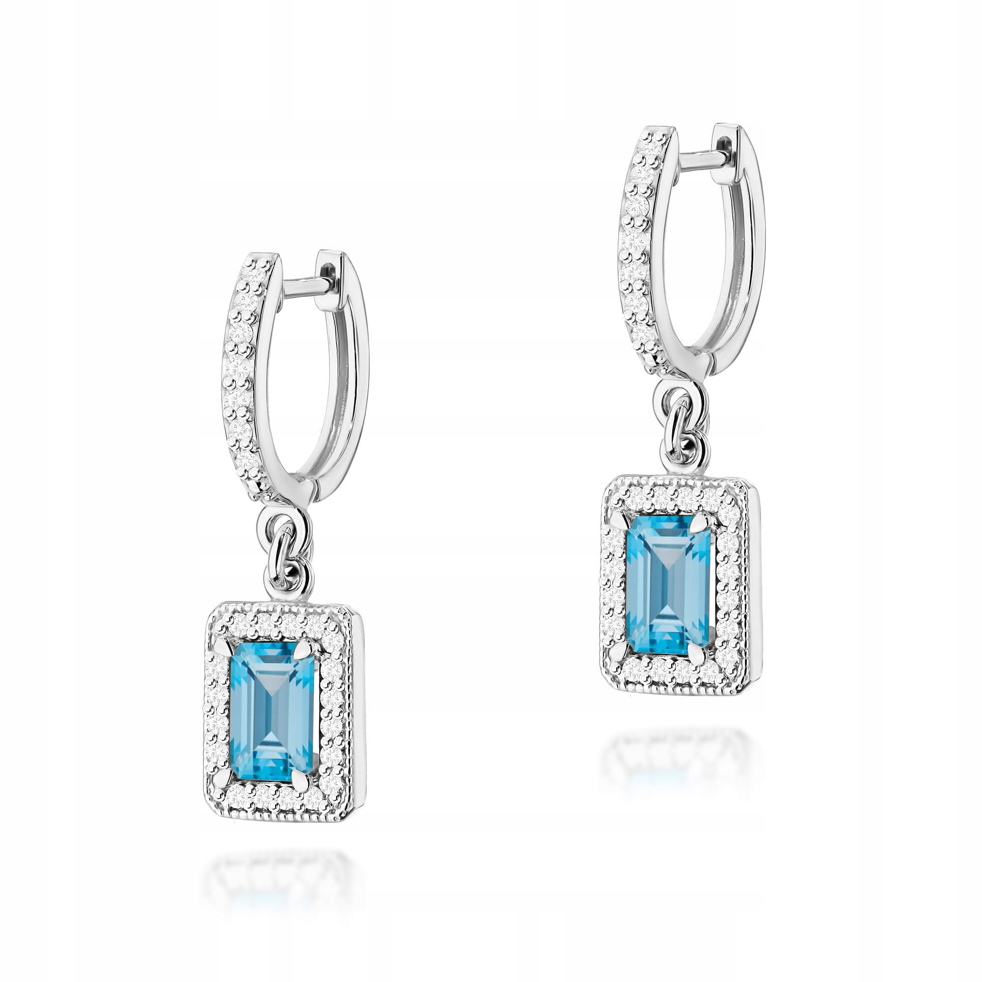 Náušnice z bílého zlata 585 Topaz visící přírodní kameny briliant 3,7 g