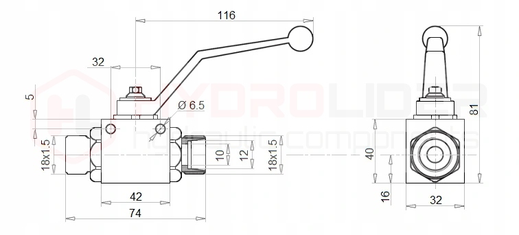 ZAWÓR HYDRAULICZNY RĘCZNY KULOWY 2 DROGOWY M18 40L HYDROLIDER Producent części Hydrolider