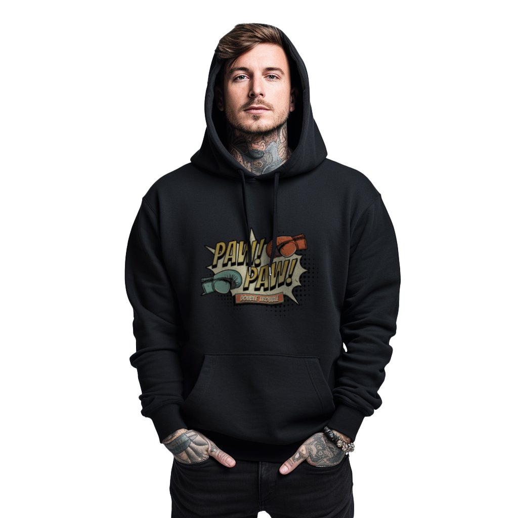 Mikina černá pánská s kapucí s potiskem boxu Paw Paw Double Trouble