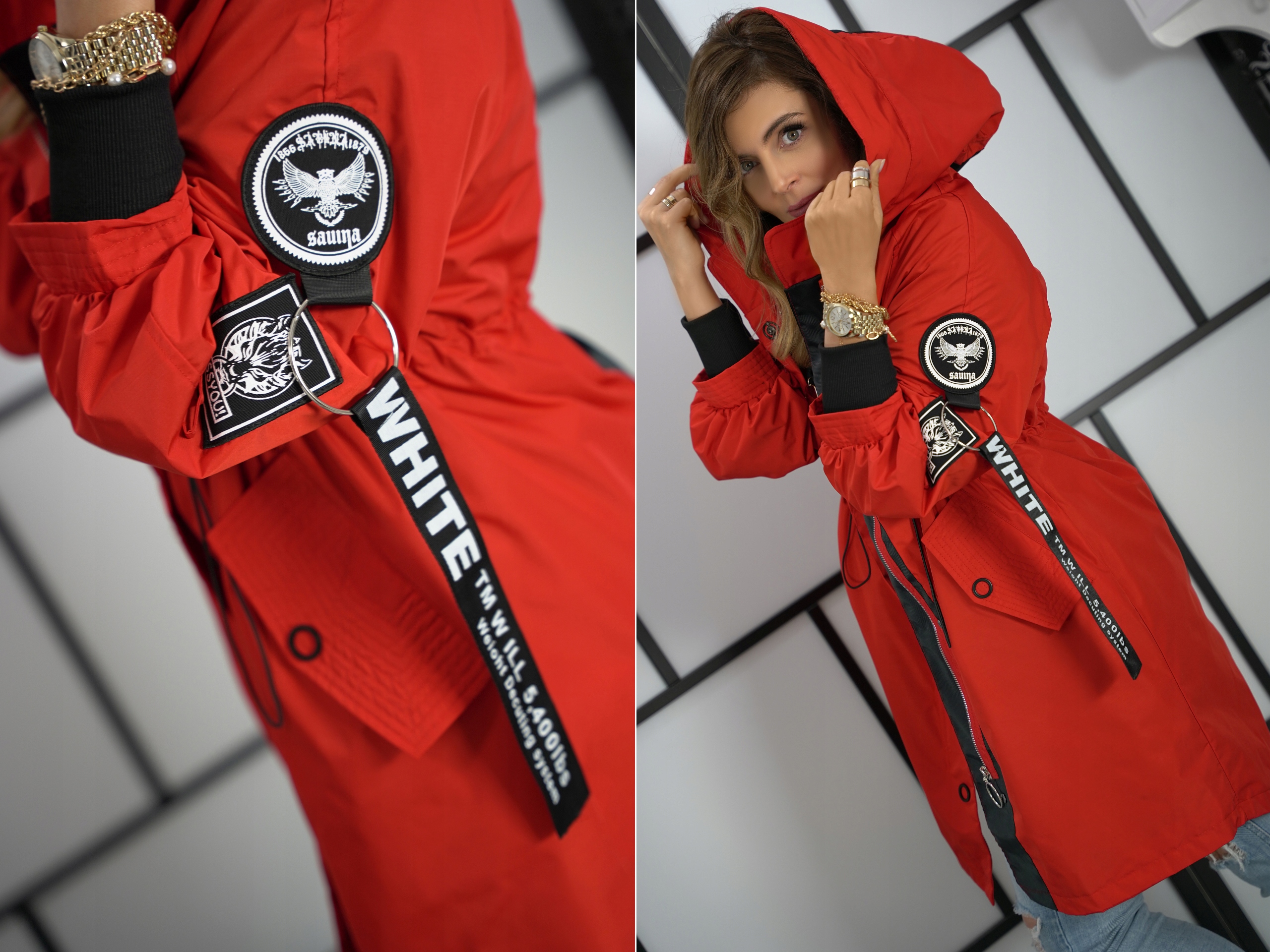 KURTKA PARKA z kapturem WIOSENNA WILD khaki M Wzór dominujący bez wzoru