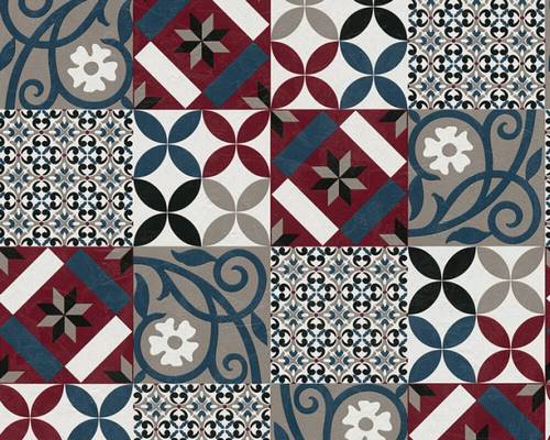 Marocká tapeta Moderní Kafla červená šedá