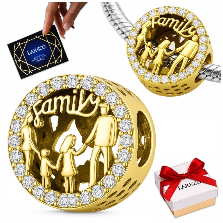 Zlatý přívěsek Rodina Family Pozlacený 585 Máma Táta a Syn Dcera Stříbro 925