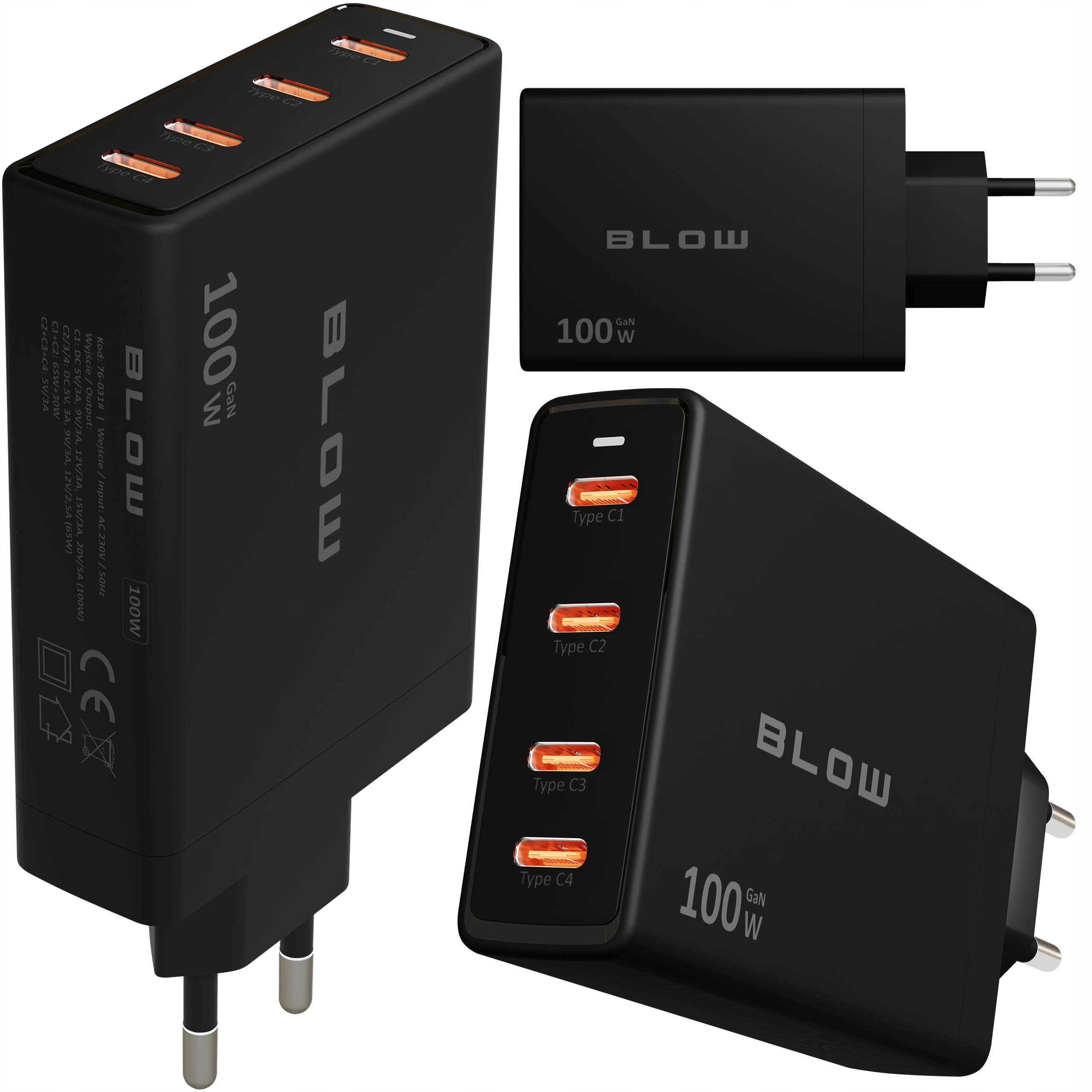 Szybka Ładowarka Sieciowa Kostka Gniazdo 4x Usb-c Qc Pd 100W Gan