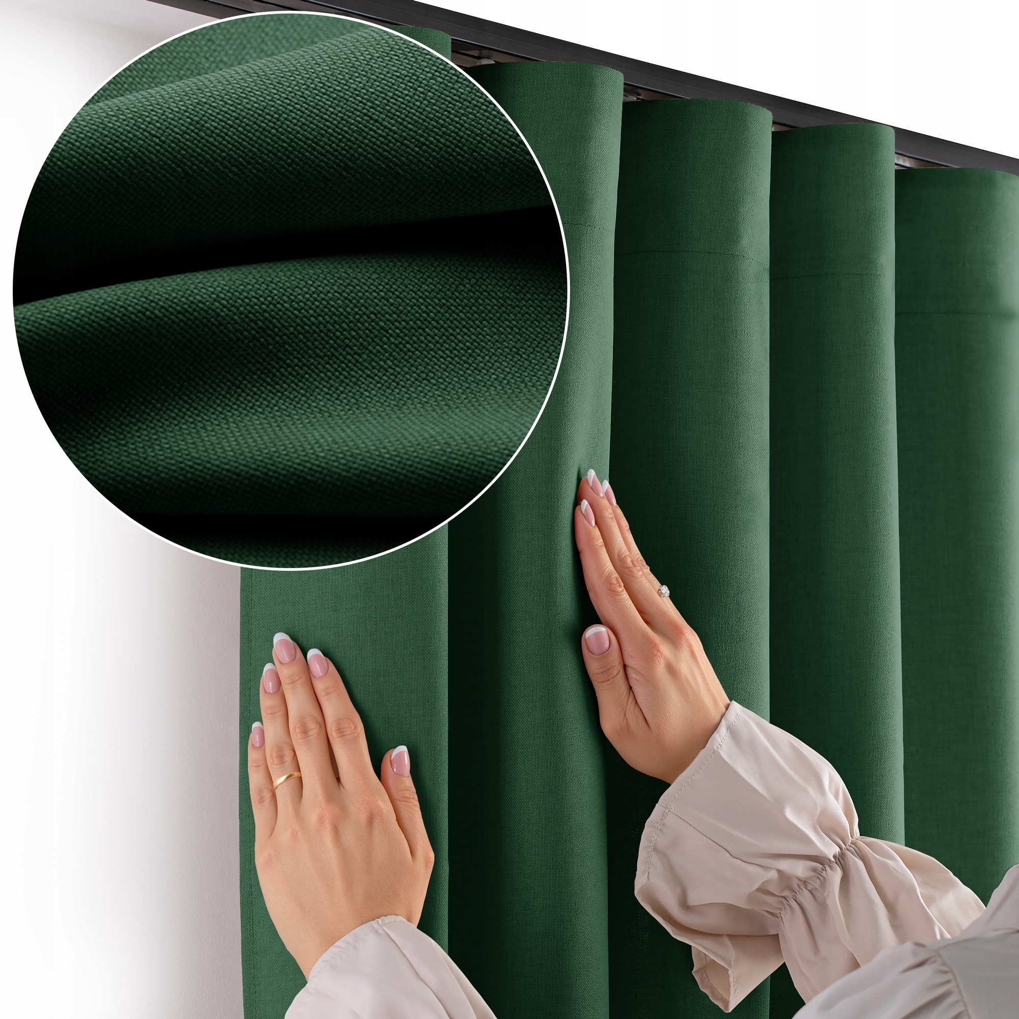 Filumi Závěs zelená struktura len páska wave salon 265x250