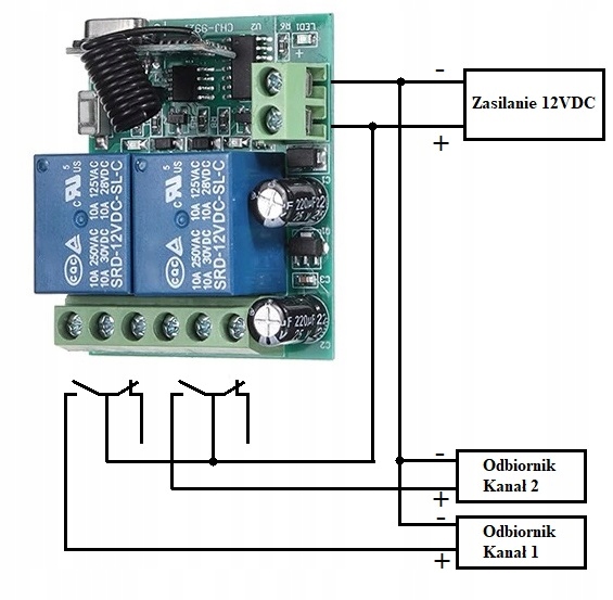 Zdalne sterowanie 2 kanały radiolinia pilot Model QIACHIP RF/DC2