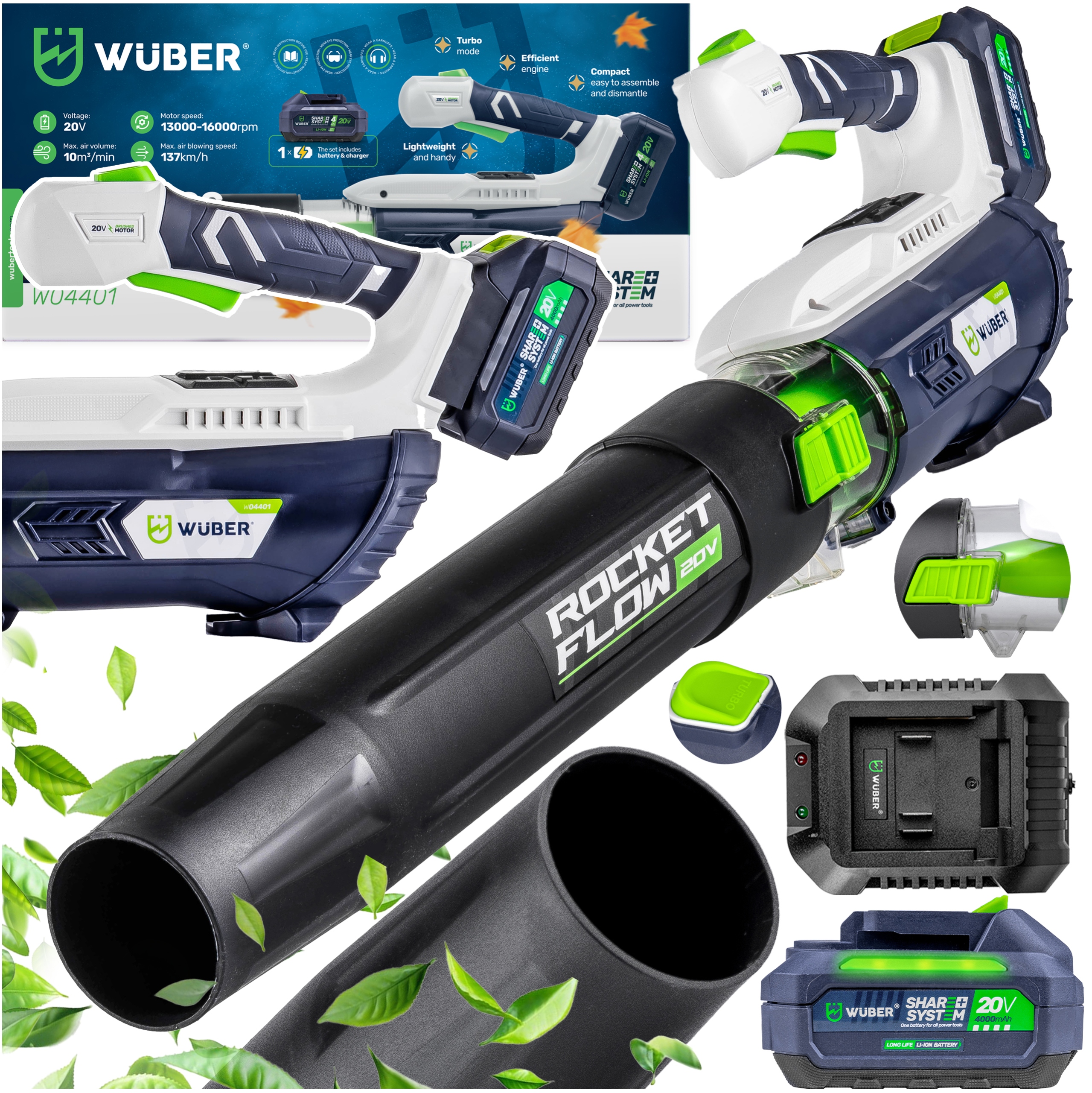 Akumulatorowa Dmuchawa Ogrodowa Do Liści Śniegu Akumulator 4.0 Ah Wuber