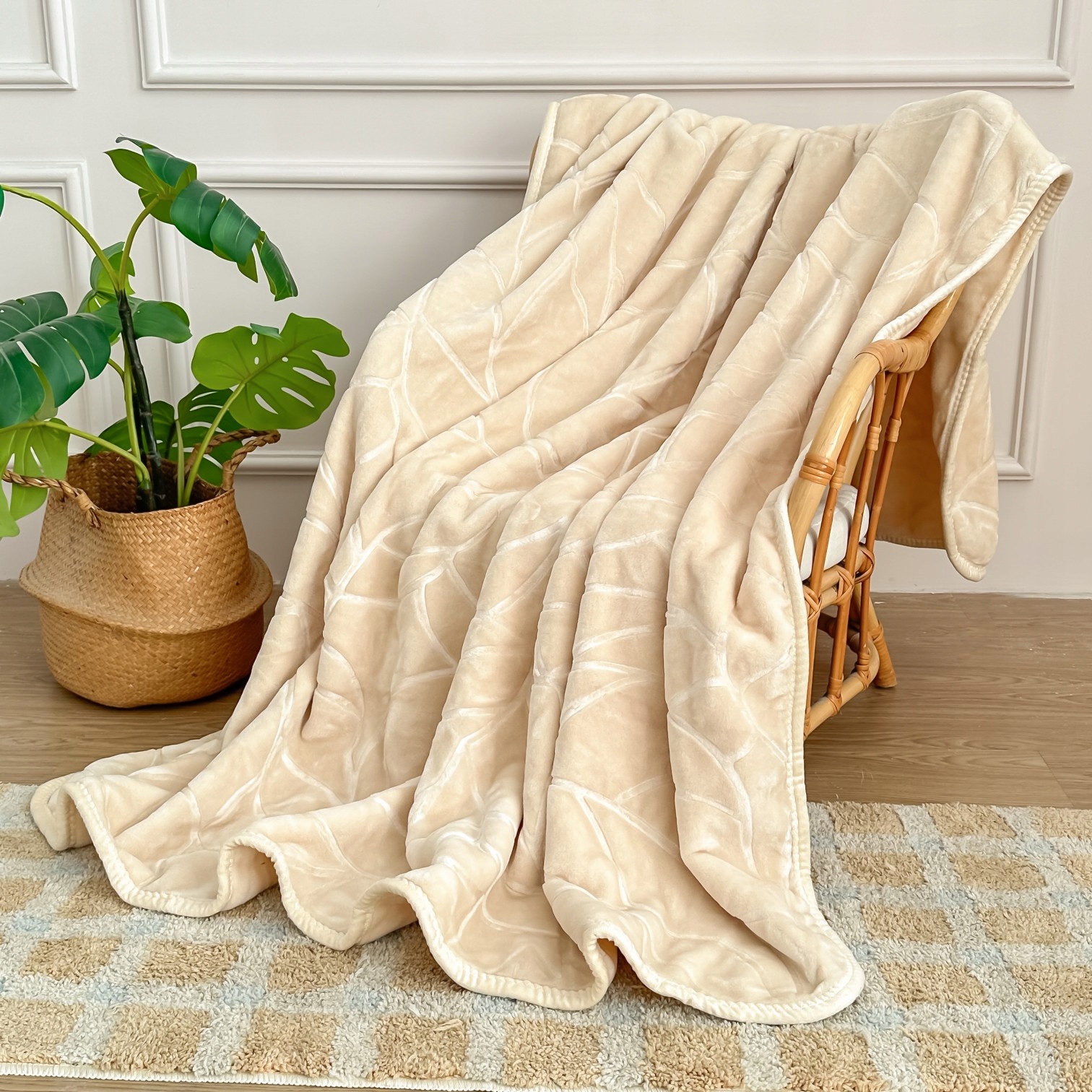 Ecru Béžová Deka Teplá Tlustá Měkká Přehoz Na Postel Pohovka 160x200 LIV