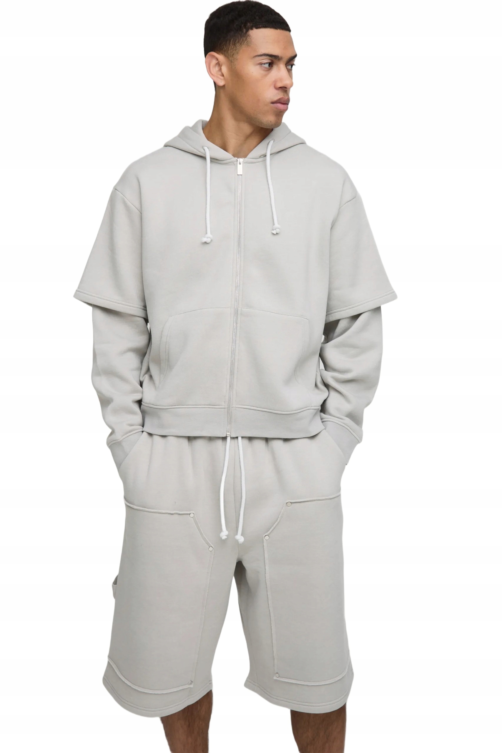 Boohooman Pánský Tepláková Souprava S Kapucí Krátké Kalhoty Béžová M Z3A