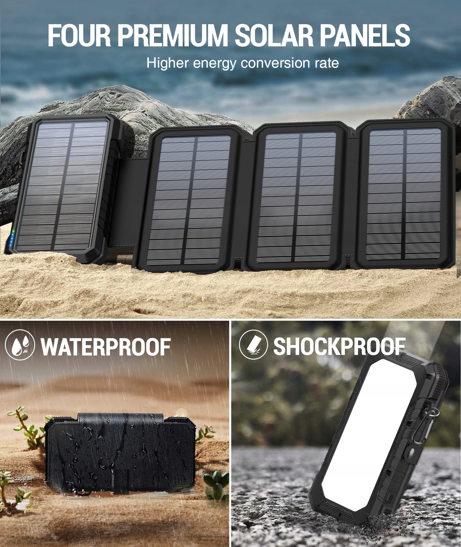 BLAVOR Powerbank Solarna 20000mAh Wodoodporna Zewnętrzna USB C QC 3.0 — miniatura 5