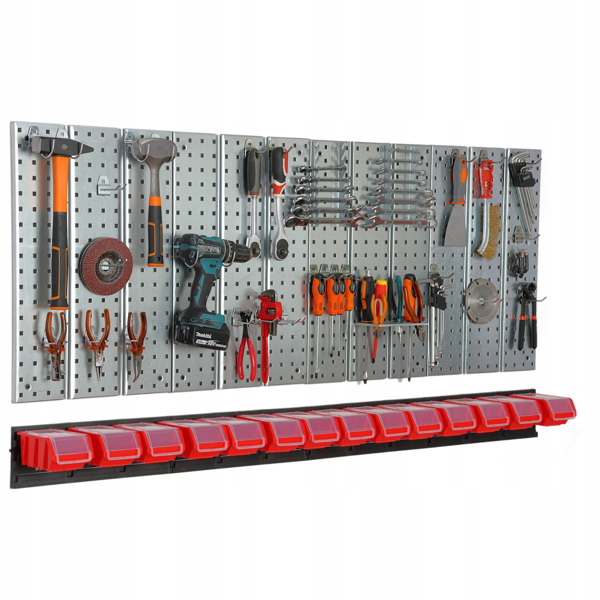 Kovová tabuľa na náradie 1560 x 713 mm stena 14 podnos dielňa garáž