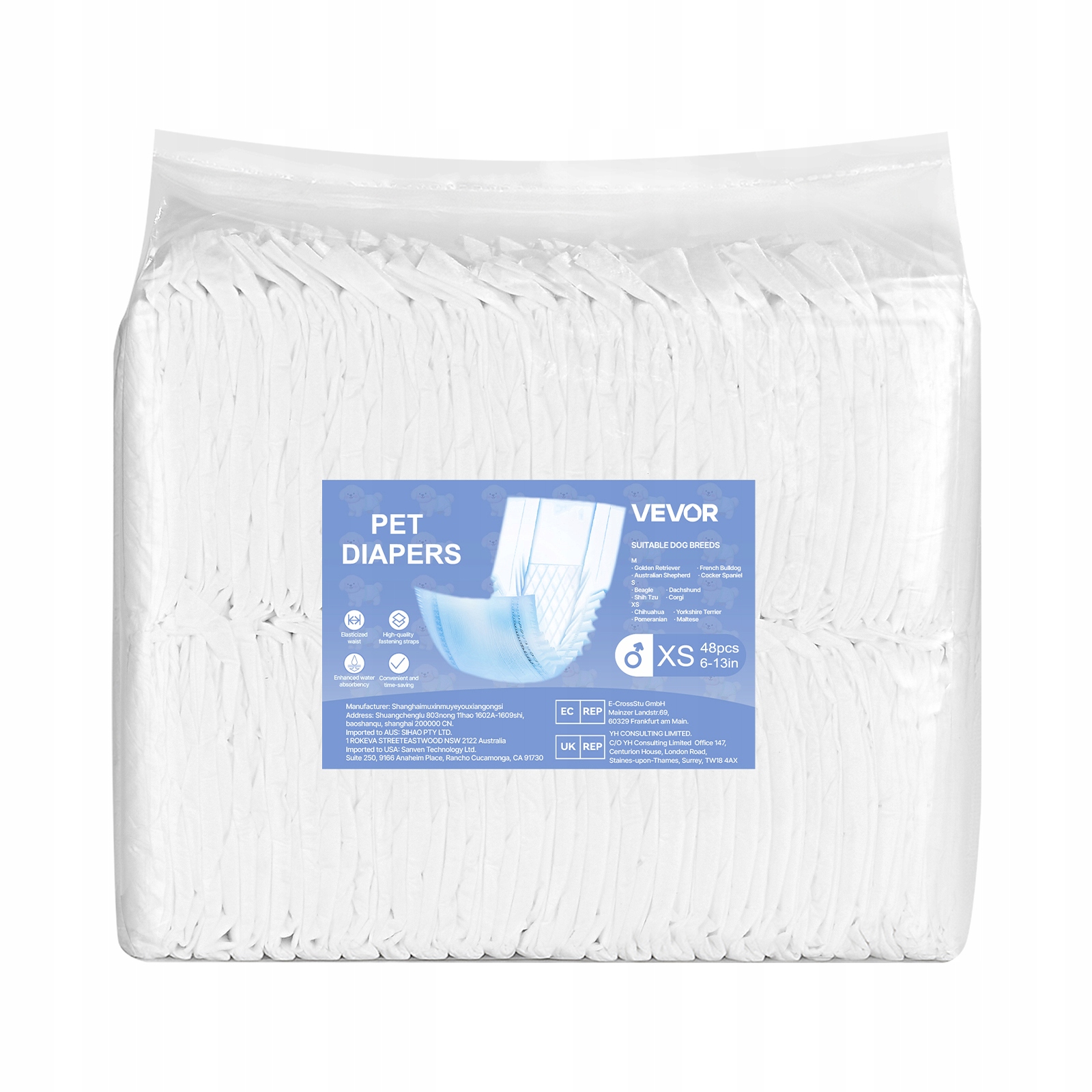 Levně Vevor Plenky pro psy 96 Ks Xs Velikost Superabsorpční pro psa mužského pohlaví