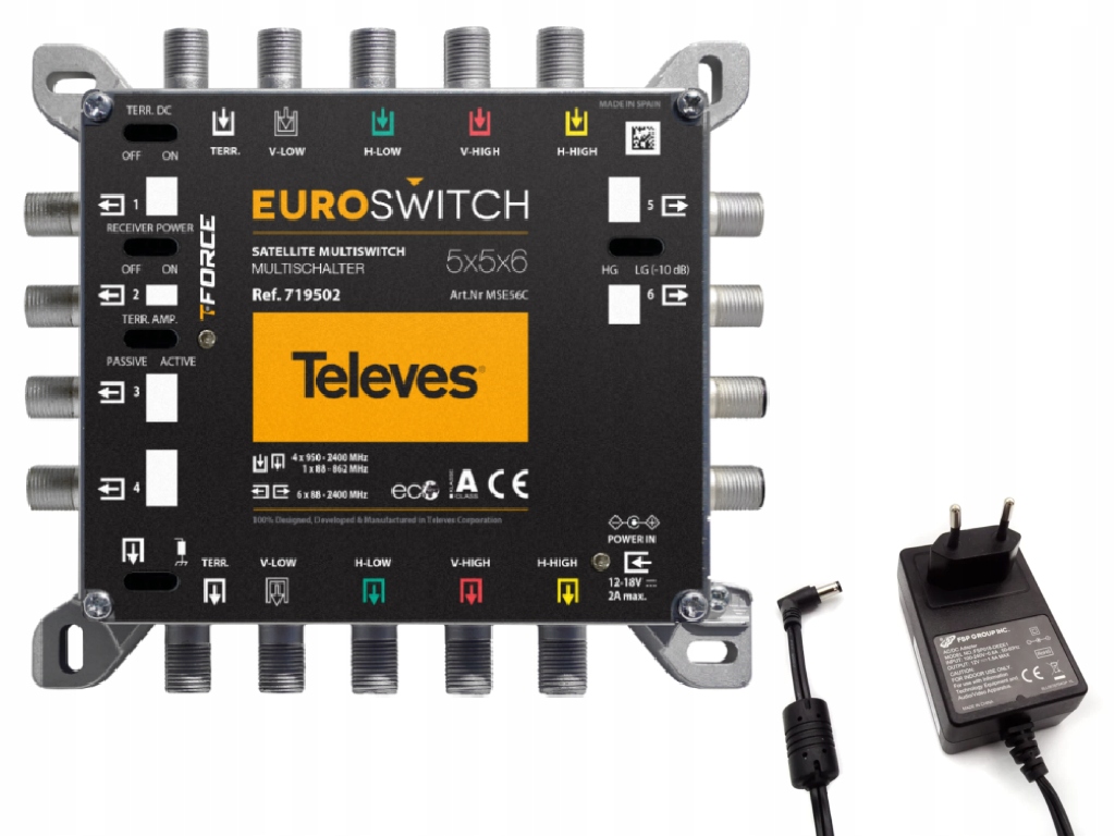 Multiswitch Televes 719502 EuroSwitch 5/6 5 wejść 6 wyjść Sat DVB-T/T2
