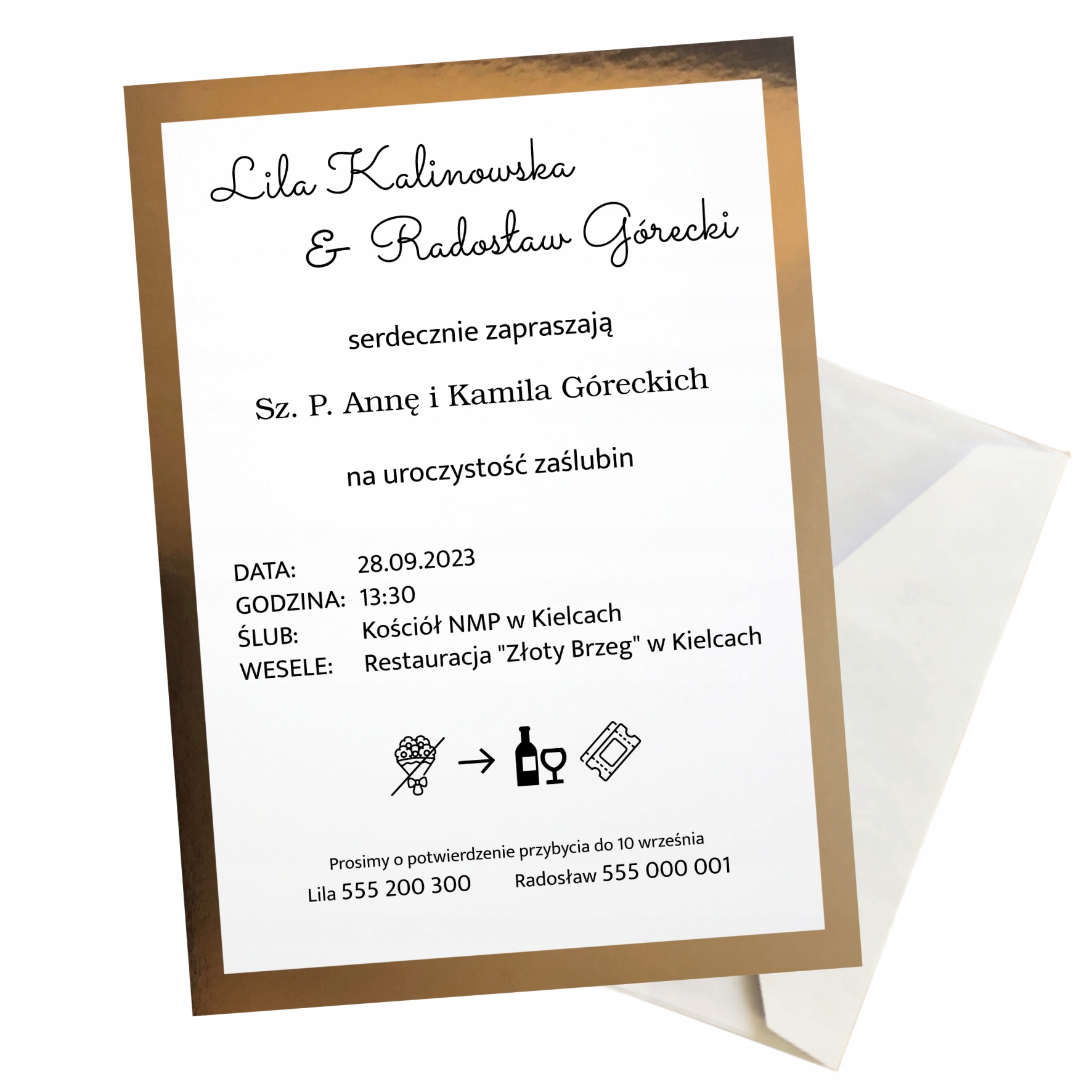 ZAPROSZENIA NA ŚLUB WESELE ZŁOTE Z PERSONALIZACJĄ
