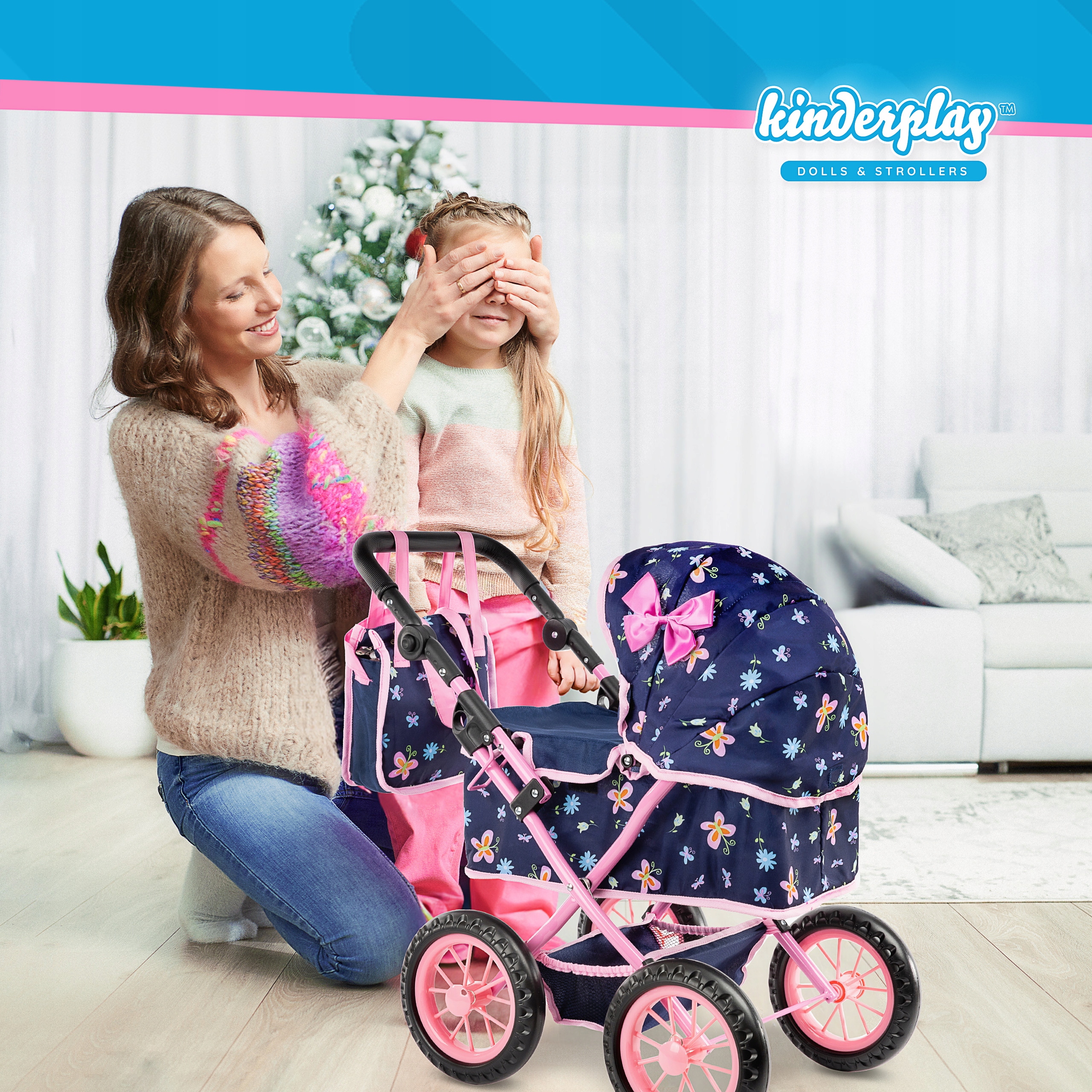 ВІЗОК ДЛЯ ЛЯЛЬОК KINDERPLAY, ГЛИБОКИЙ ГОНДОЛ, СКЛАДАНА СУМКА, РЕГУЛЬОВАНА РУЧКА, бренд Kinderplay