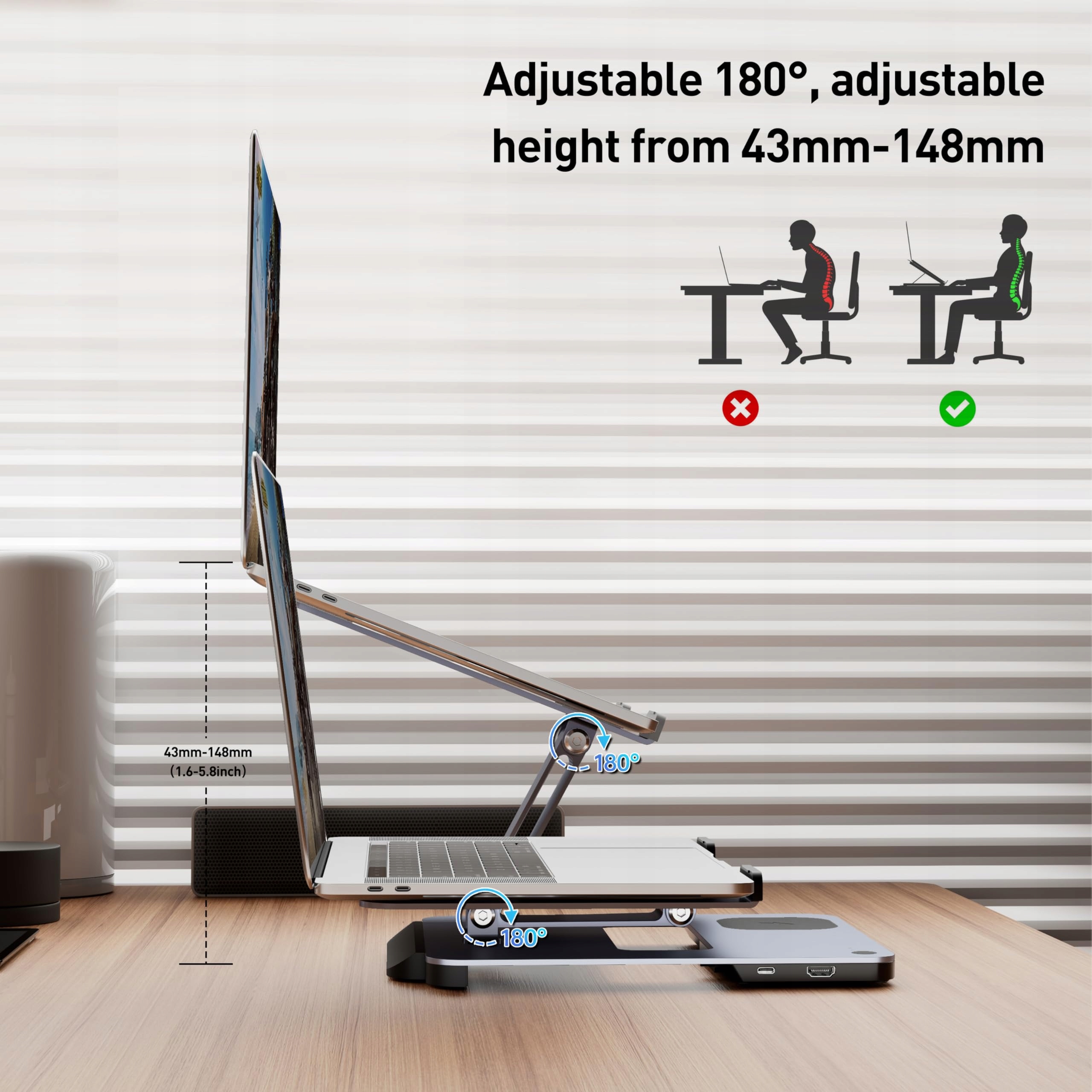 BENFEI ALUMINIOWY STOJAK PODKŁADKA POD LAPTOPA Z USB C 6W1 MAG SAFE — miniatura 7