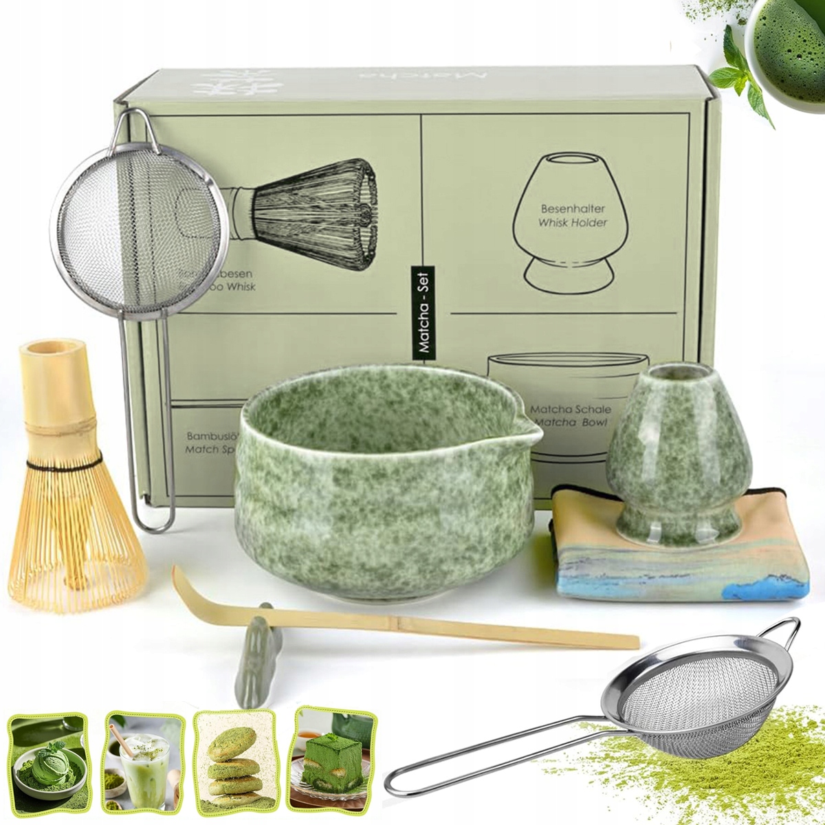 Zestaw Do Matchy 7W1 Ceramiczny Czarka Miotełka Łyżeczka Do Herbaty Matcha