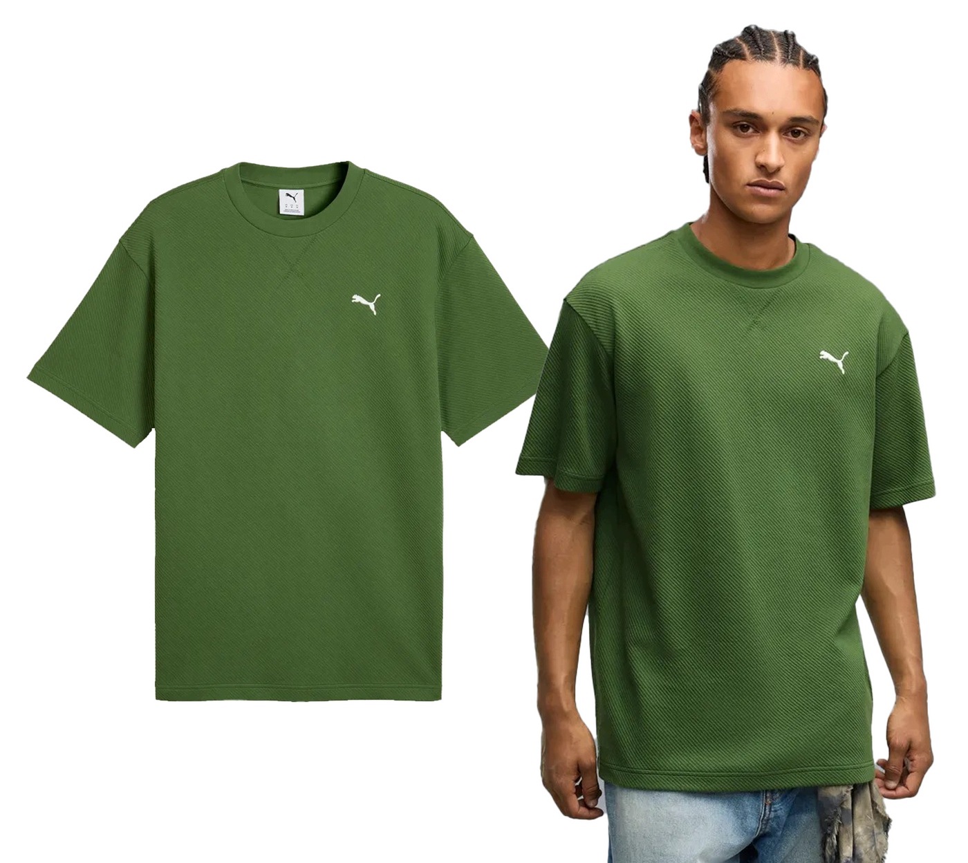 Koszulka męska Puma t-shirt casual prążek 694307 68 zielony 4XL