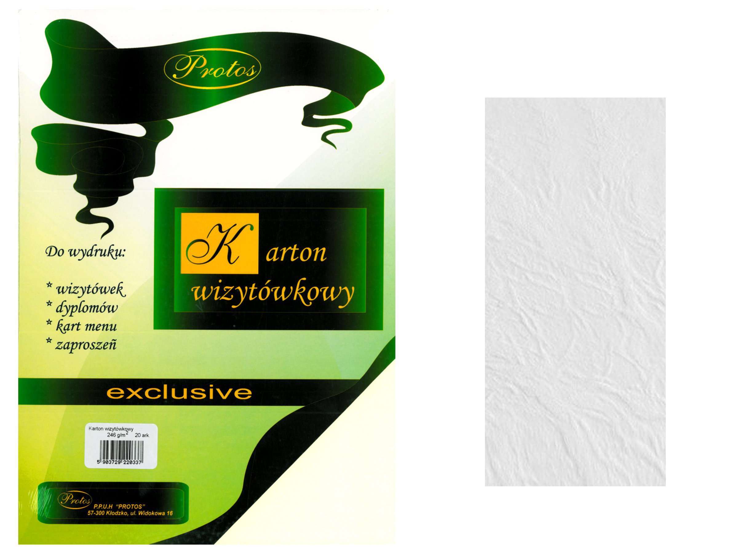 KARTON PAPIER WIZYTÓWKOWY PROTOS 246G BIAŁY SKÓRA